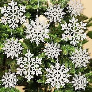 Artificial Snow, 12 stukjes sprankelende sneeuwvlok kerstboom decoratie hanger hanger slinger maken vakantie, Kerstfeestdecoratie (Kleur : Pink, Size : 10cm