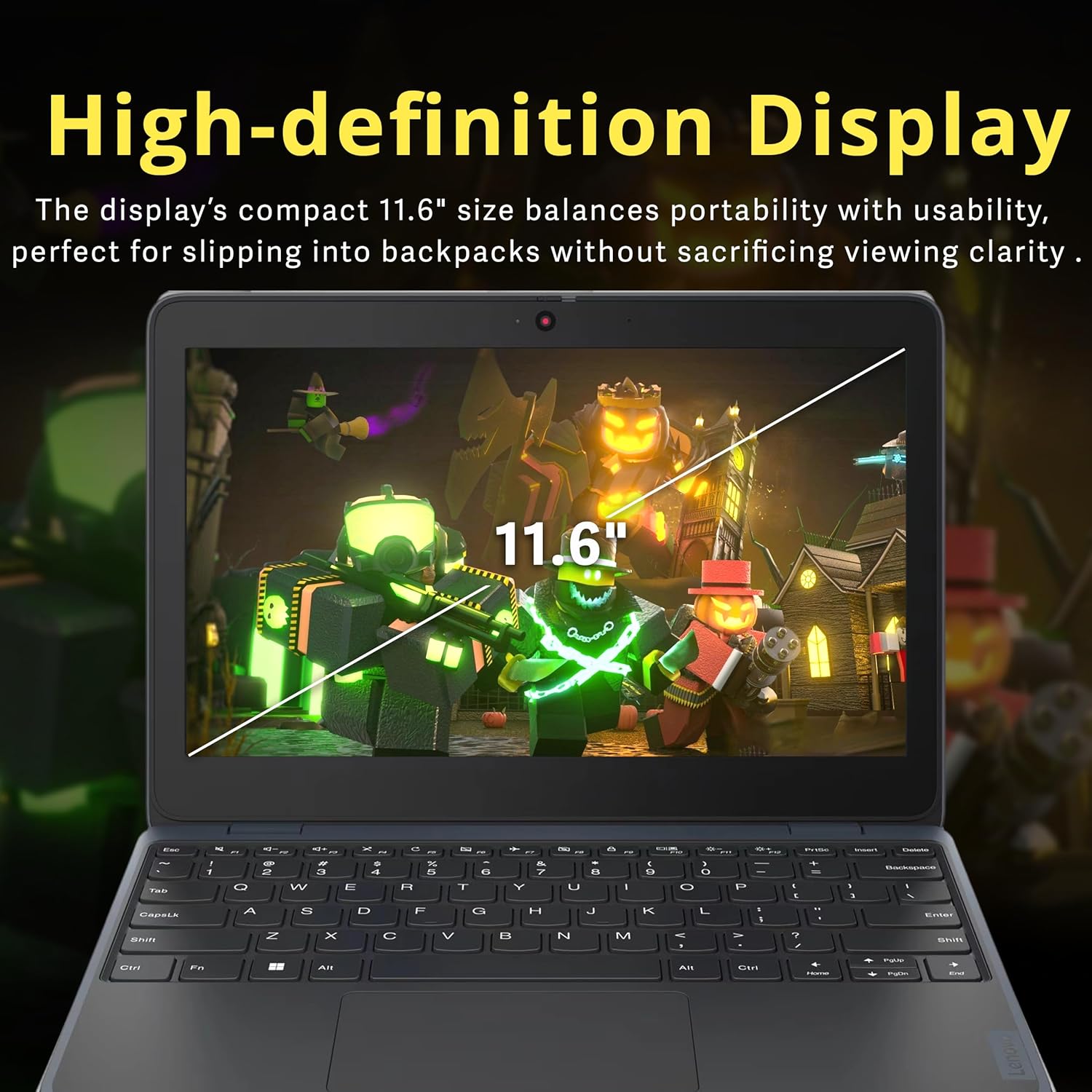 Lenovo 100w Gen 4 laptop screen showing its 11.6-inch diagonal measurement.