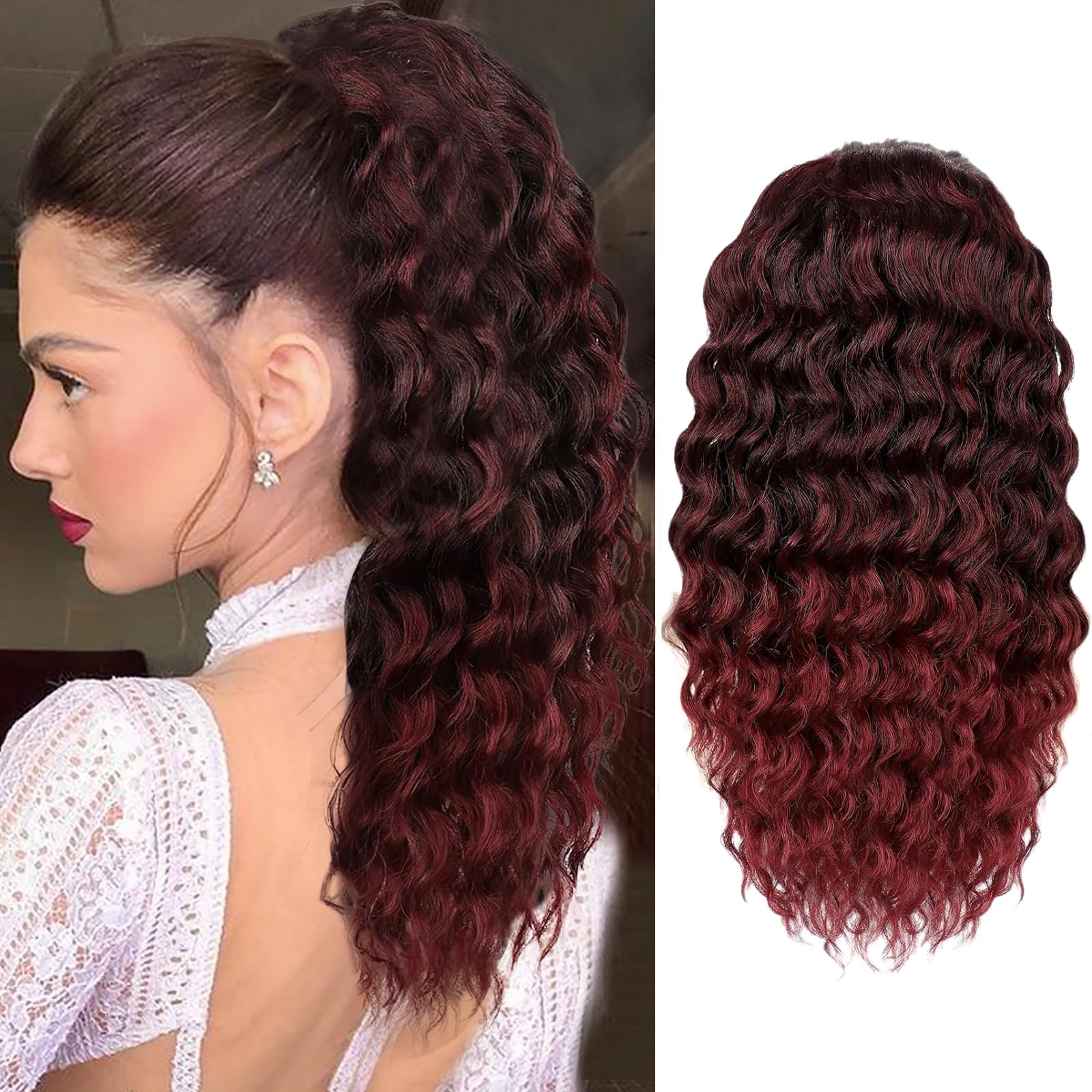 HYJ Curly Ponytail Extensions Drawstring Ponytail For Black Women red Black Curly Clip in Hair Extensions 18 Inch Pony tail Extension Synthetic