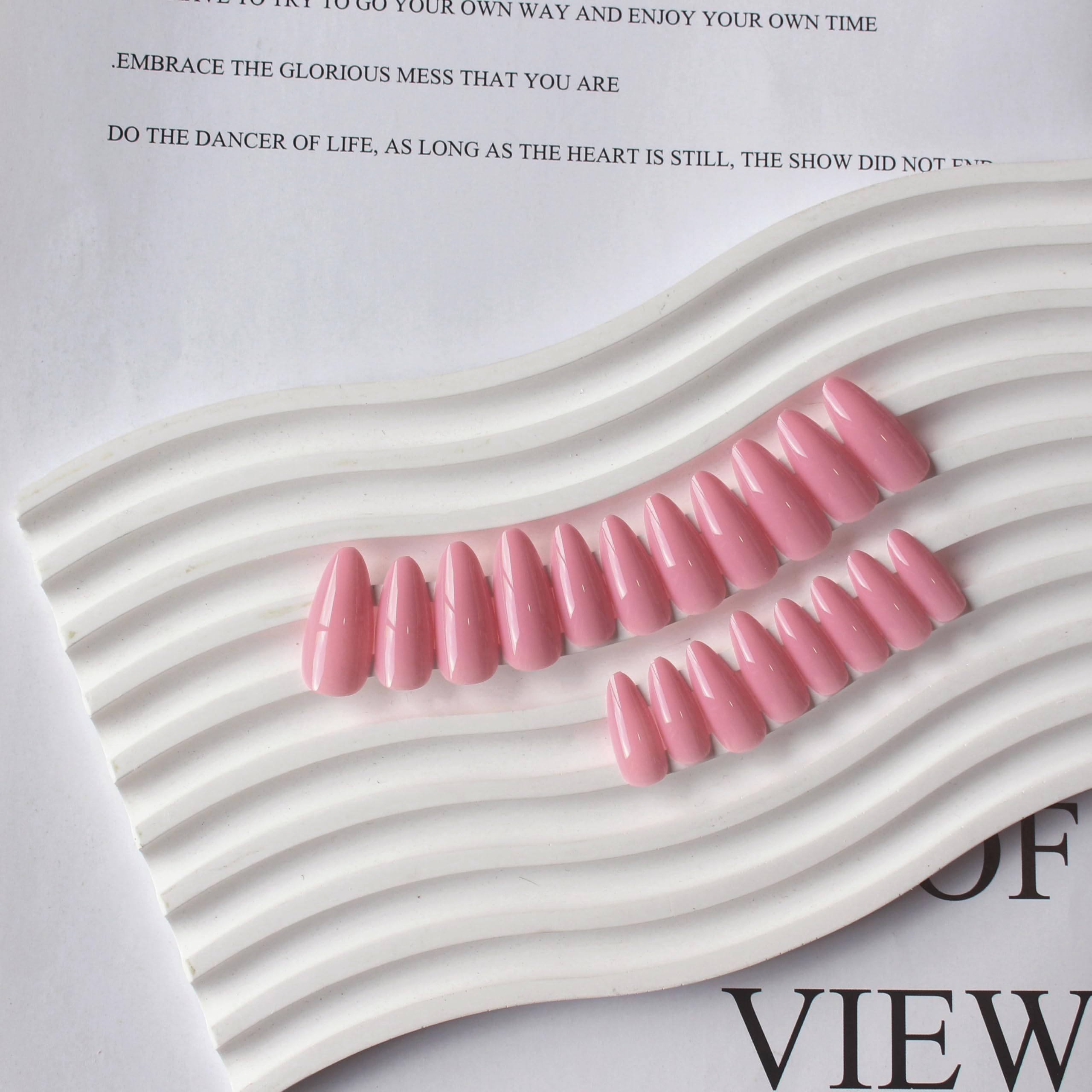 KQueenest Soft Gel Press on Nails Almond Medium, Dark Pink False Nails Almond, Glossy Solid Rose Pink Fake Nails Set - Image 3