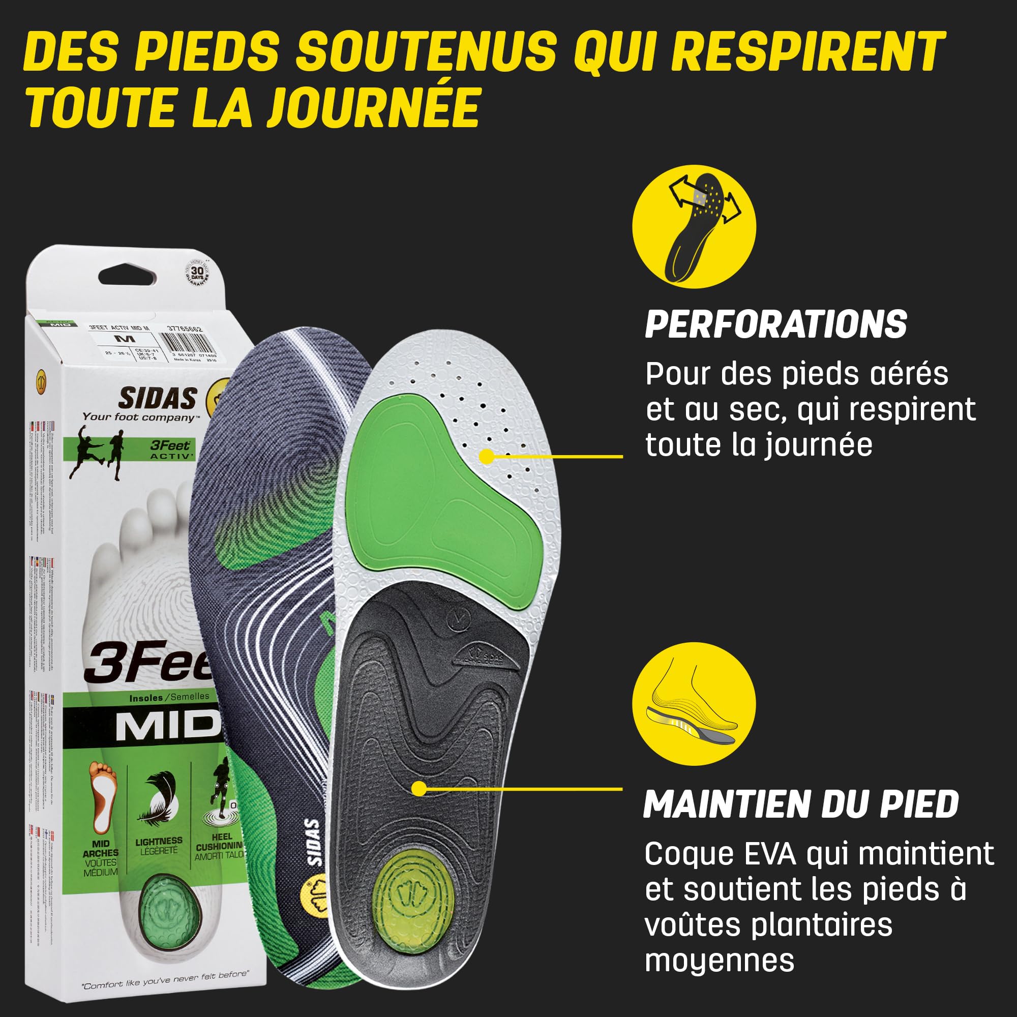 Sidas 3Feet Activ Mid Semelle Course à Pied Mixte Adulte, Vert, 42-43