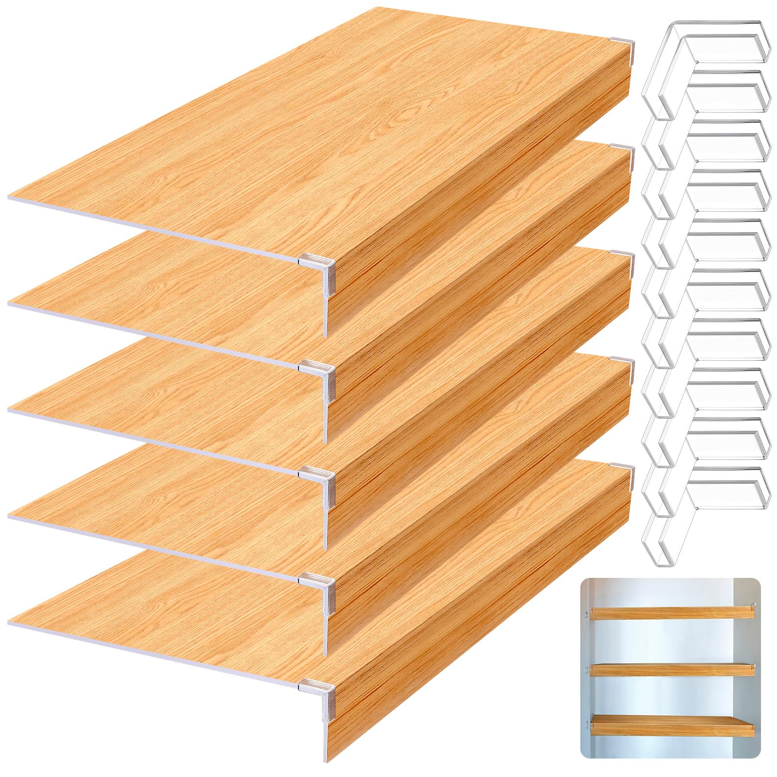Hoolerry 3 Pcs 24 x 12 Inch PVC Wire Rack Covers for Removable Closet (Not Wood) Wire Rack Covers Pantry Shelves for Bathroom Kitchen Shelving Upgrade(Woodencolor)