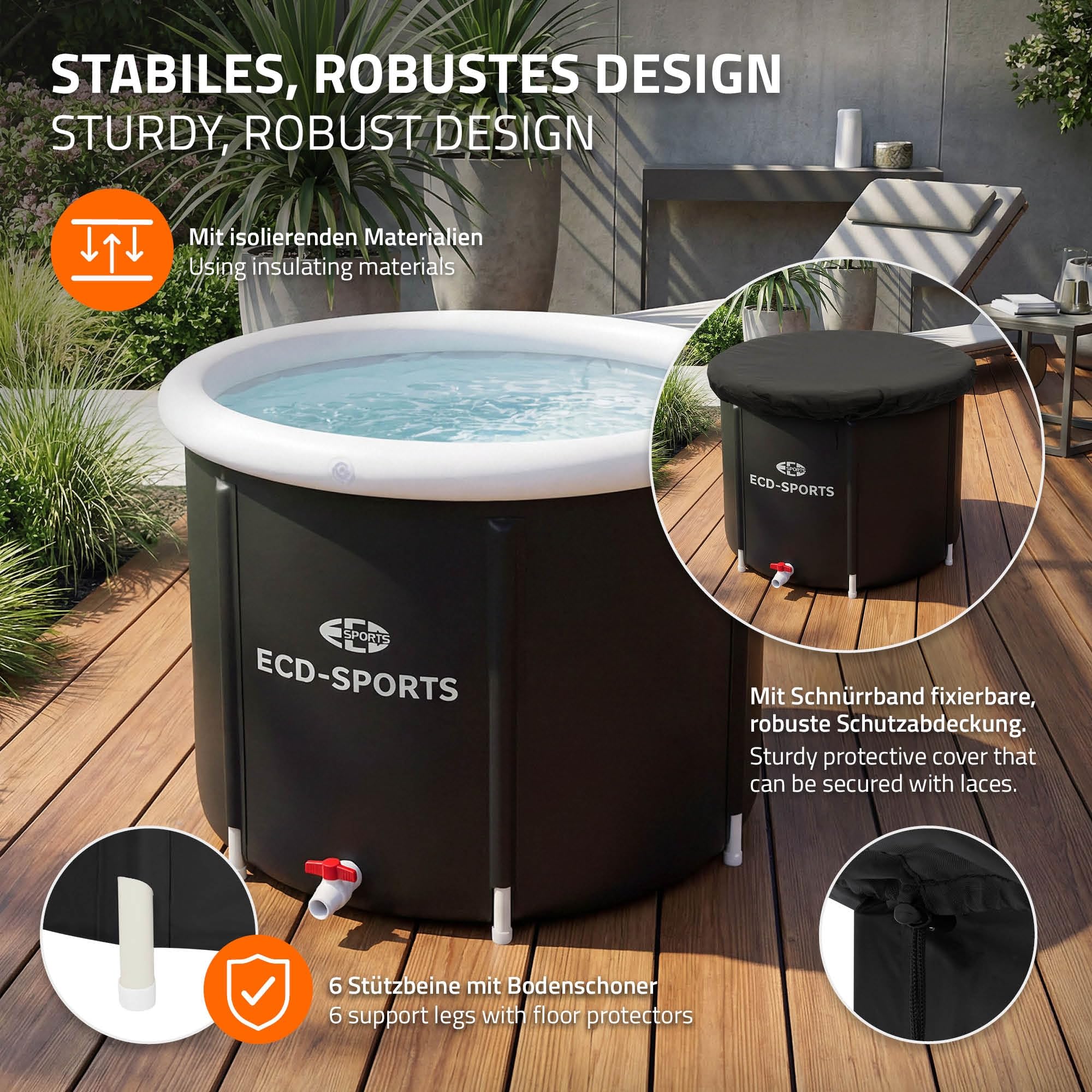 ECD Germany Vasca per Bagno di Ghiaccio Ø80 cm, Pieghevole, Set Completo con Isolamento, Vasca per Immersione 350L, Tinozza per Terapia del Freddo e Crioterapia, Portatile per Interno ed Esterno