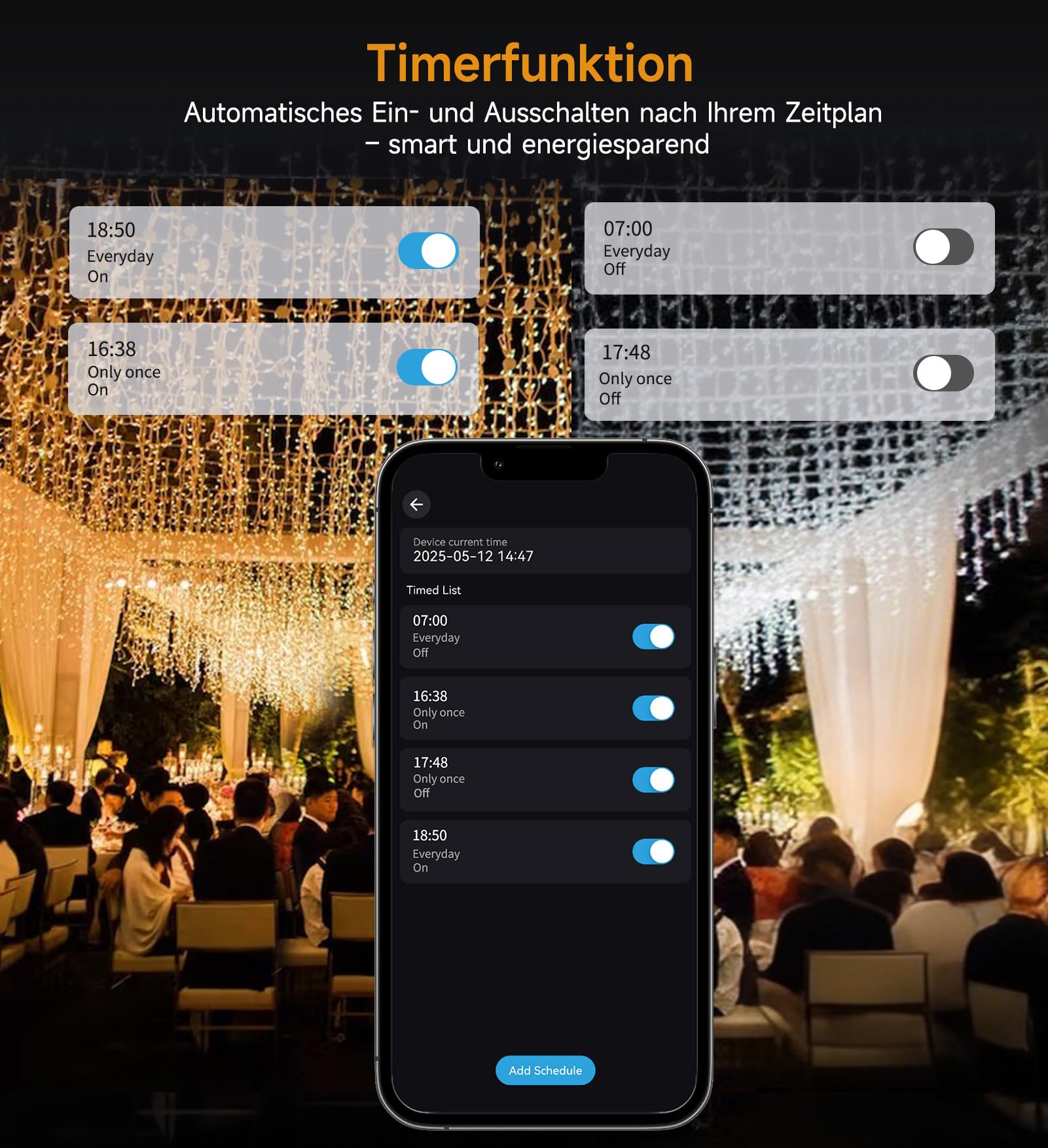 WOWDSGN Guirnalda de luces LED para exteriores con control por aplicación y mando a distancia, 15 m, 660 LED, IP44, impermeable, temporizador, innumerables efectos, para Navidad, jardín, balcón