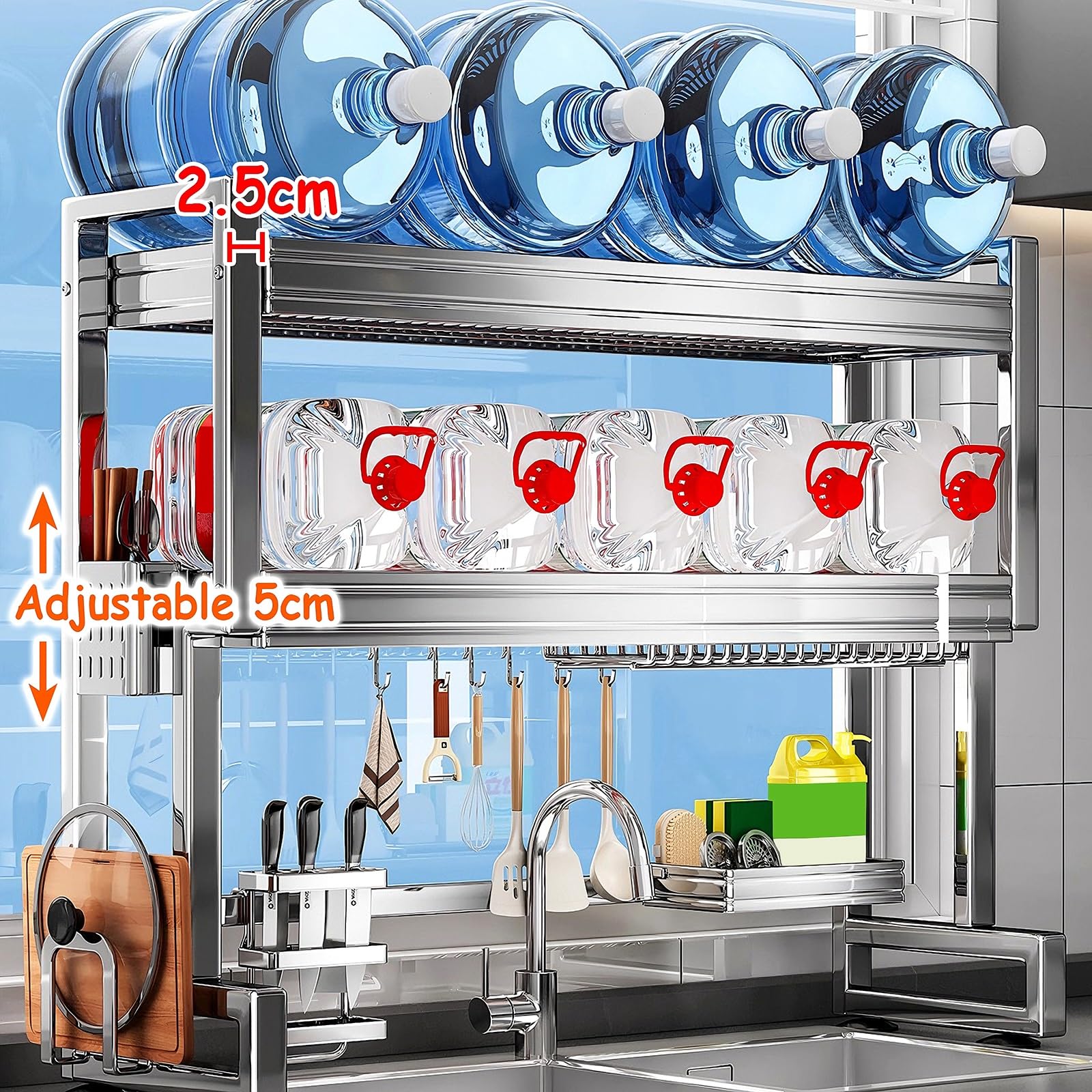 Scolapiatti da Appoggio per Lavello in Acciaio Inox Portaposate Scolaposate di Grande Capacità Organizer Cucina Salvaspazio per Piccoli Spazi, Appartamenti, Casa(56 * 26 * 55cm)