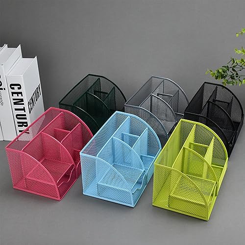 Miniatura 3 de Soporte de malla negra para bolígrafo y organizador de suministros de oficina con 7 compartimentos, organizador de escritorio con cajón, soporte de