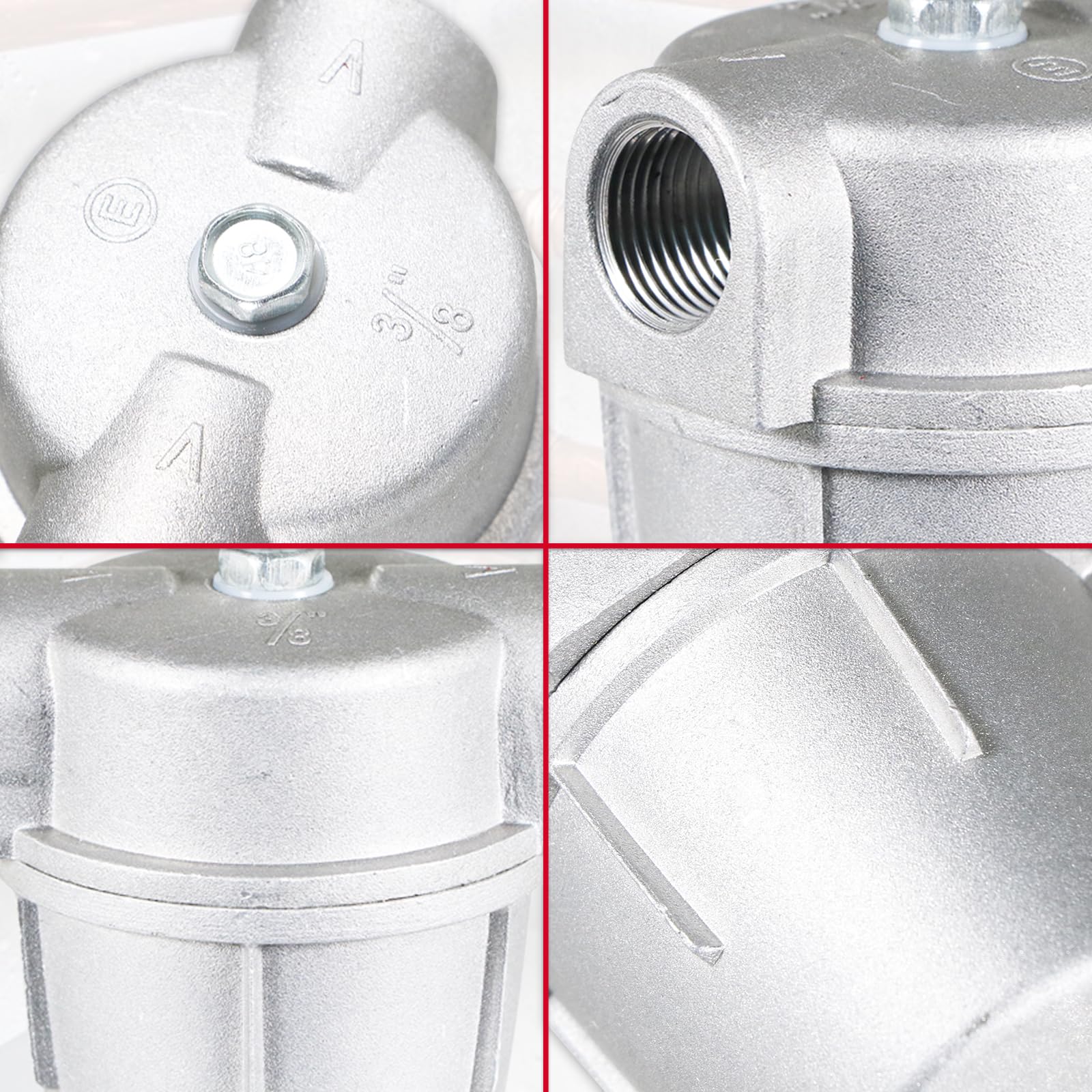 SPARES2GO Filtre à combustible en aluminium 3/8" pour chaudière à mazout de chauffage central + 2 raccords à compression 10 mm