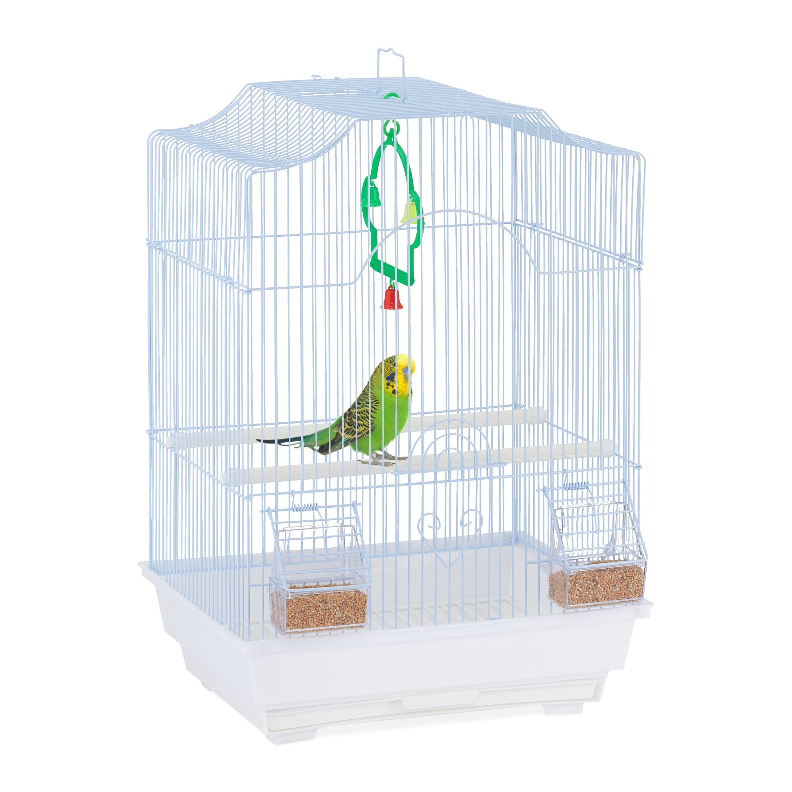 Relaxdays Bird Cage, Birdcage, Perches, Swing, Feeders, H x W x D 49.5 x 35 x 32 cm, White
