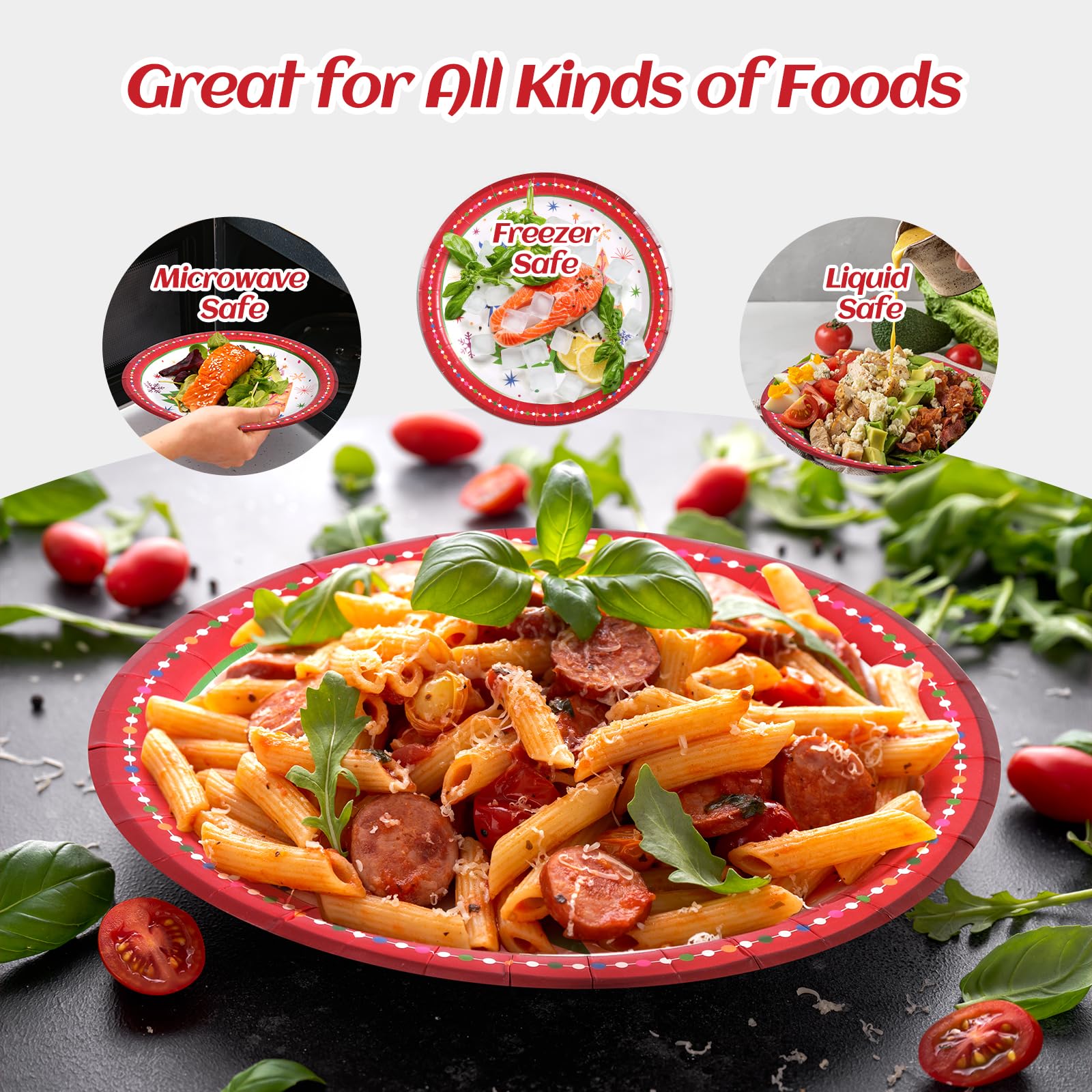 50 platos de papel desechables de Navidad, platos de fiesta para postre, cena, aperitivo, ensalada, pastel, galletas, vajilla de Navidad, suministros de decoración de fiesta