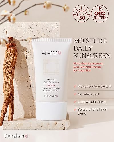 Miniatura 2 de Moisture Daily Protector solar SPF 50, protector solar facial coreano, protección UV de amplio espectro con ginseng y niacinamida, fórmula ligera