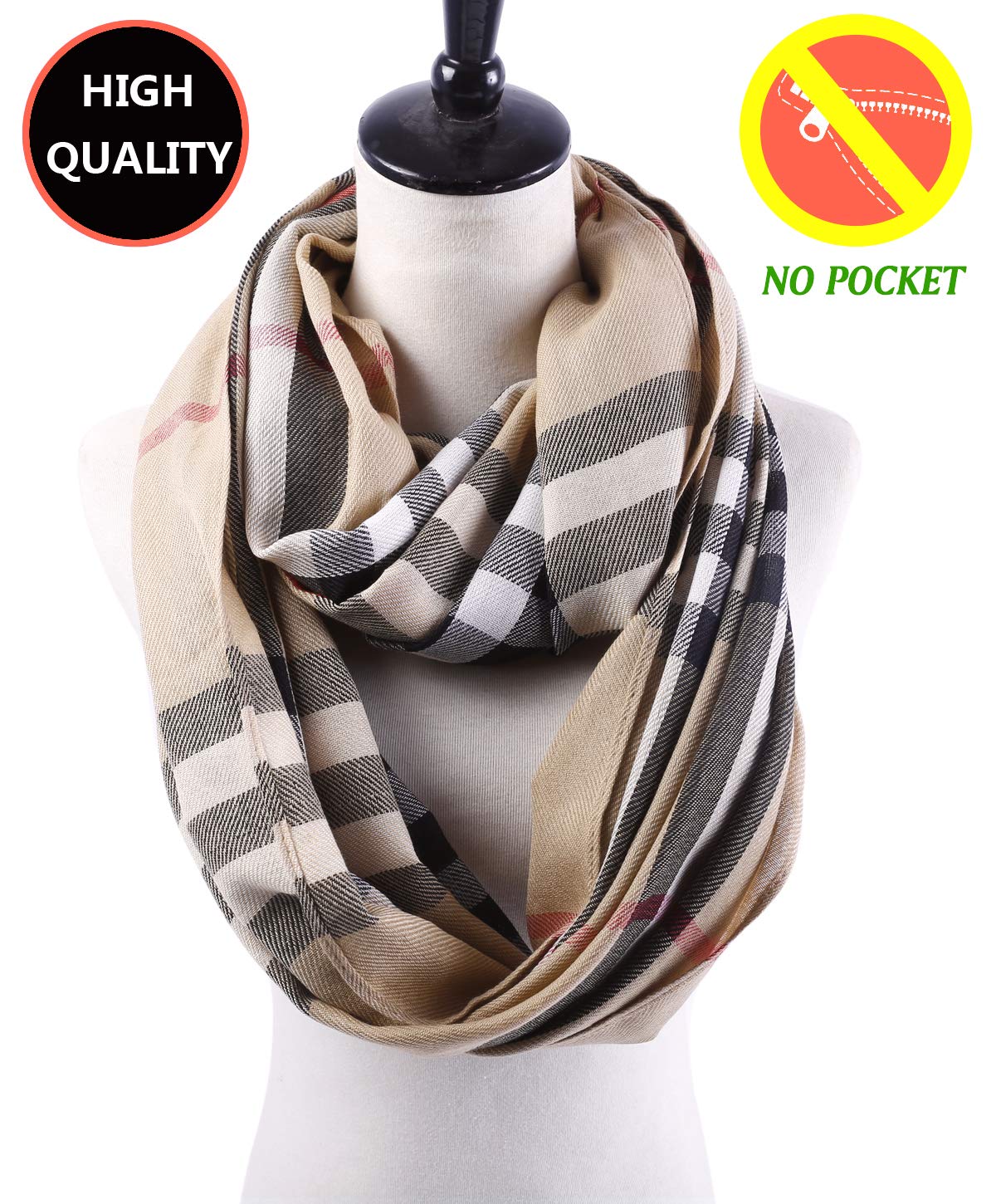 Classic Plaid Infinity Scarf, Elegant Patten, Rayon Soft,Mid-weight for All season