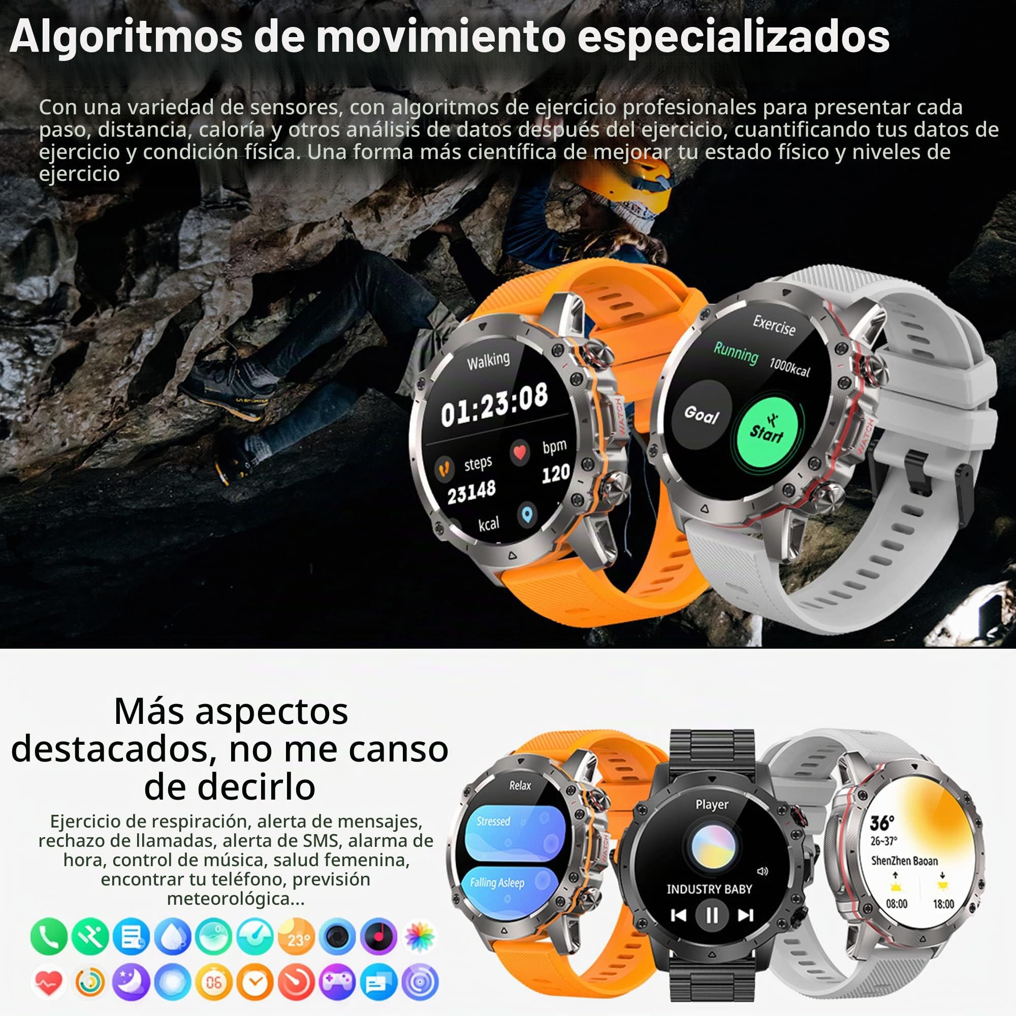 ZPIMY Reloj Inteligente Hombre con Llamada y Whatsapp, 5ATM Impermeable Smartwatch, 1,43" AMOLED Reloj Deportivo Hombre con Monitor Sueño, Oxígeno Sanguíneo, Podómetro, Pulsómetro Android iOS (Plata)