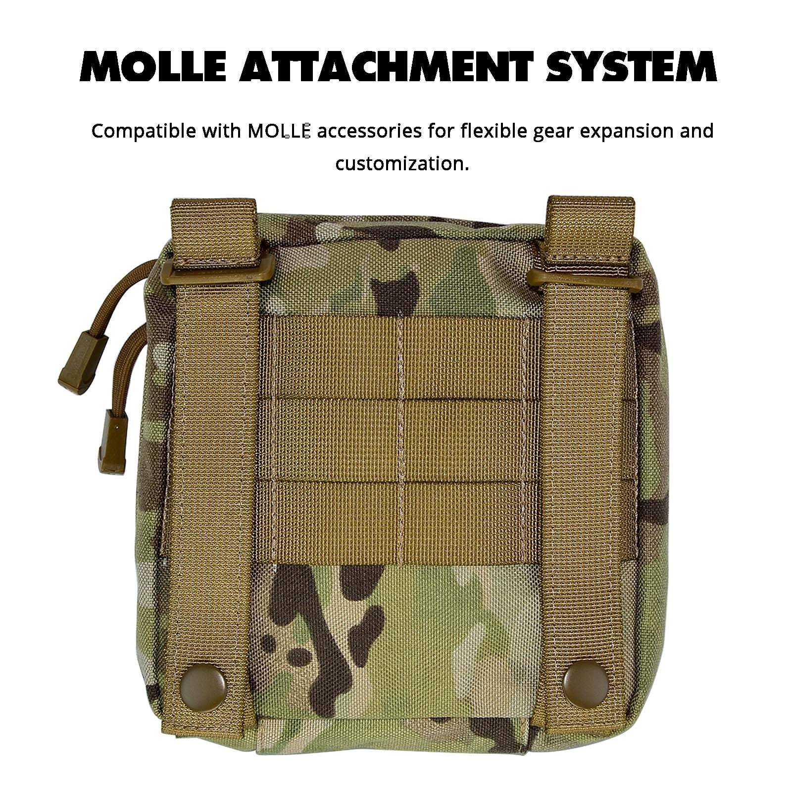 Taktyczna kwadratowa duża torba MOLLE na apteczkę pierwszej pomocy | Nylon 1000D, Powłoka PU, Konstrukcja clamshell z pełnym otwarciem, Dwie kieszenie z siatki na zamek(MC)