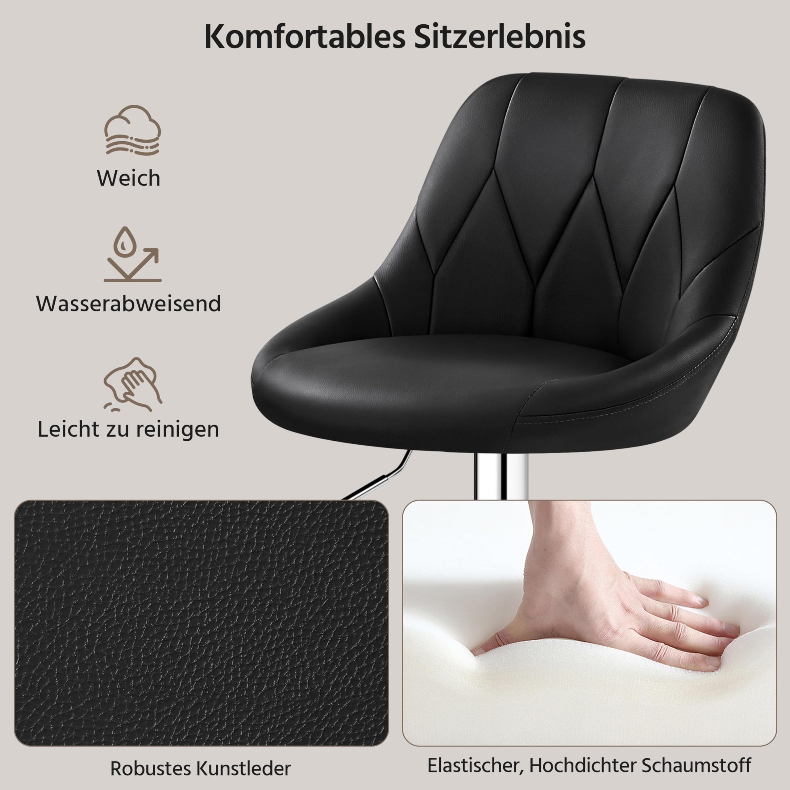 Yaheetech Juego de 1 taburete de bar regulable en altura, giratorio 360°, taburete acolchado con piel sintética para cocina, bar, salón, comedor, color negro