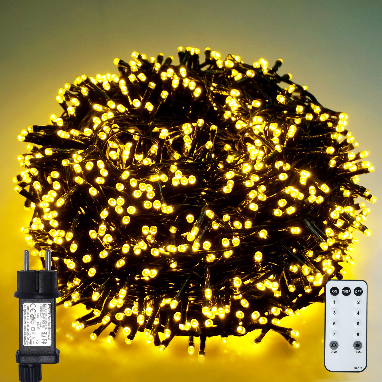 BIUDN 1500LED Lichterkette Außen Innen Warmweiß Strom,75M Lange Lichterkette Weihnachten Outdoor Indoor mit 8 Modi Dimar Timer IP44 Geeignet für Schlafzimmer, Vor der Tür und Gartendekoration.
