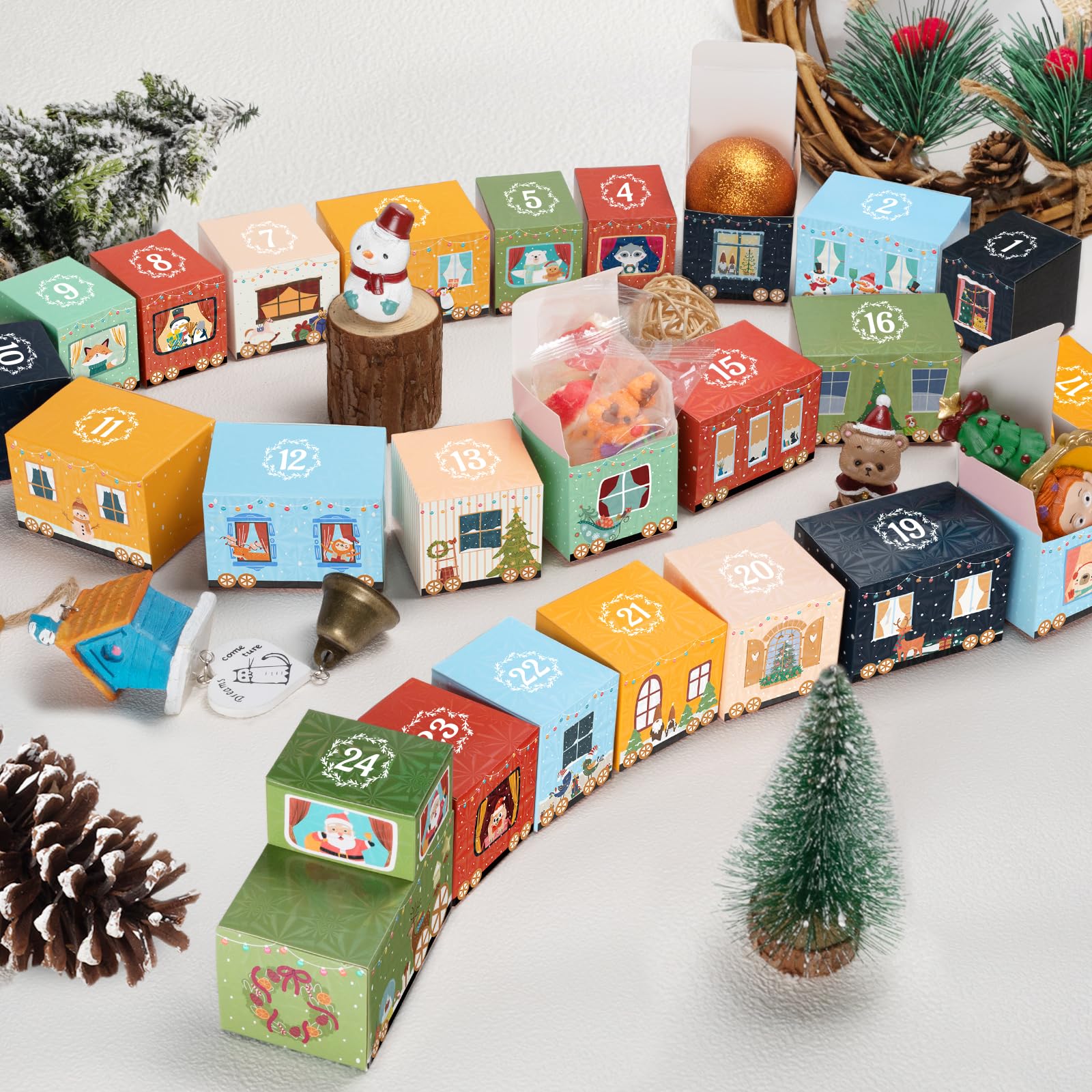 Calendario de Adviento para Rellenar 24 Cajas Tren Vacías DIY con Números Navidad Regalo Niños