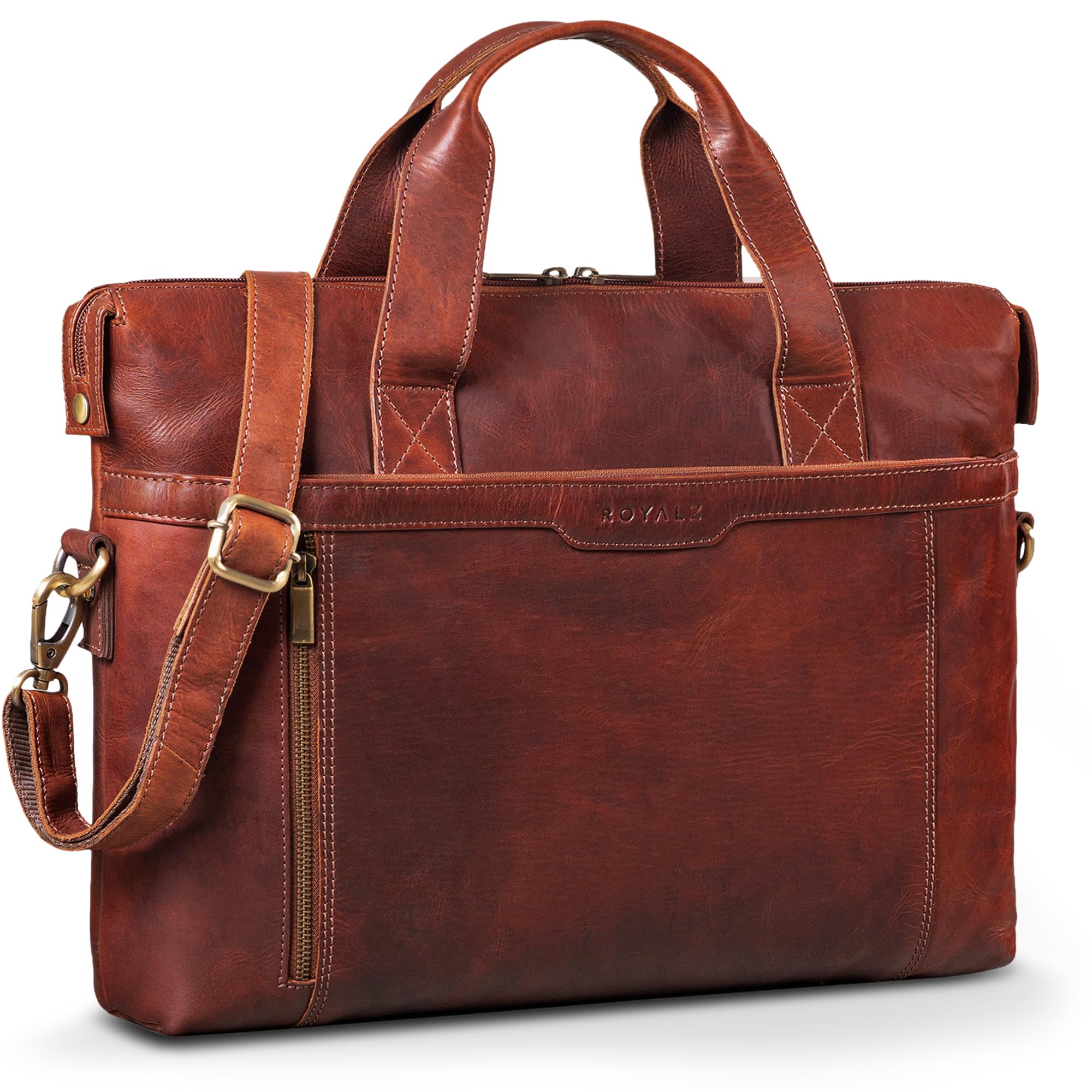 ROYALZ 'Seattle' Moderne Ledertasche Herren aus Echtleder groß - ideal als Business Aktentasche flache Laptoptasche 14-15.6 Zoll zum Reisen mit Trolley Halter
