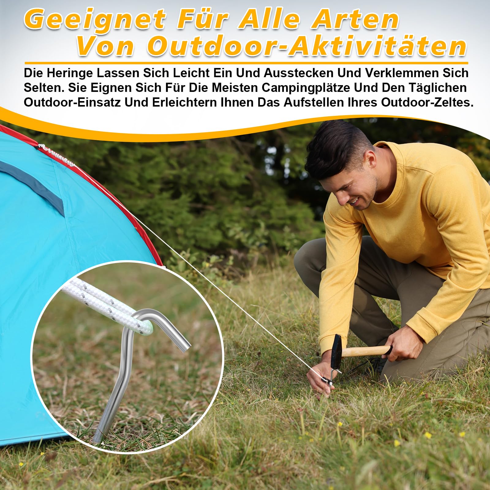 22 Stangen Zeltheringe Sturmsicher 18cm Camping Heringe Heringe Erdnägel Stabil Geeignet für Harte Böden Camping Zeltaufbau Gartenarbeit Und Outdoor