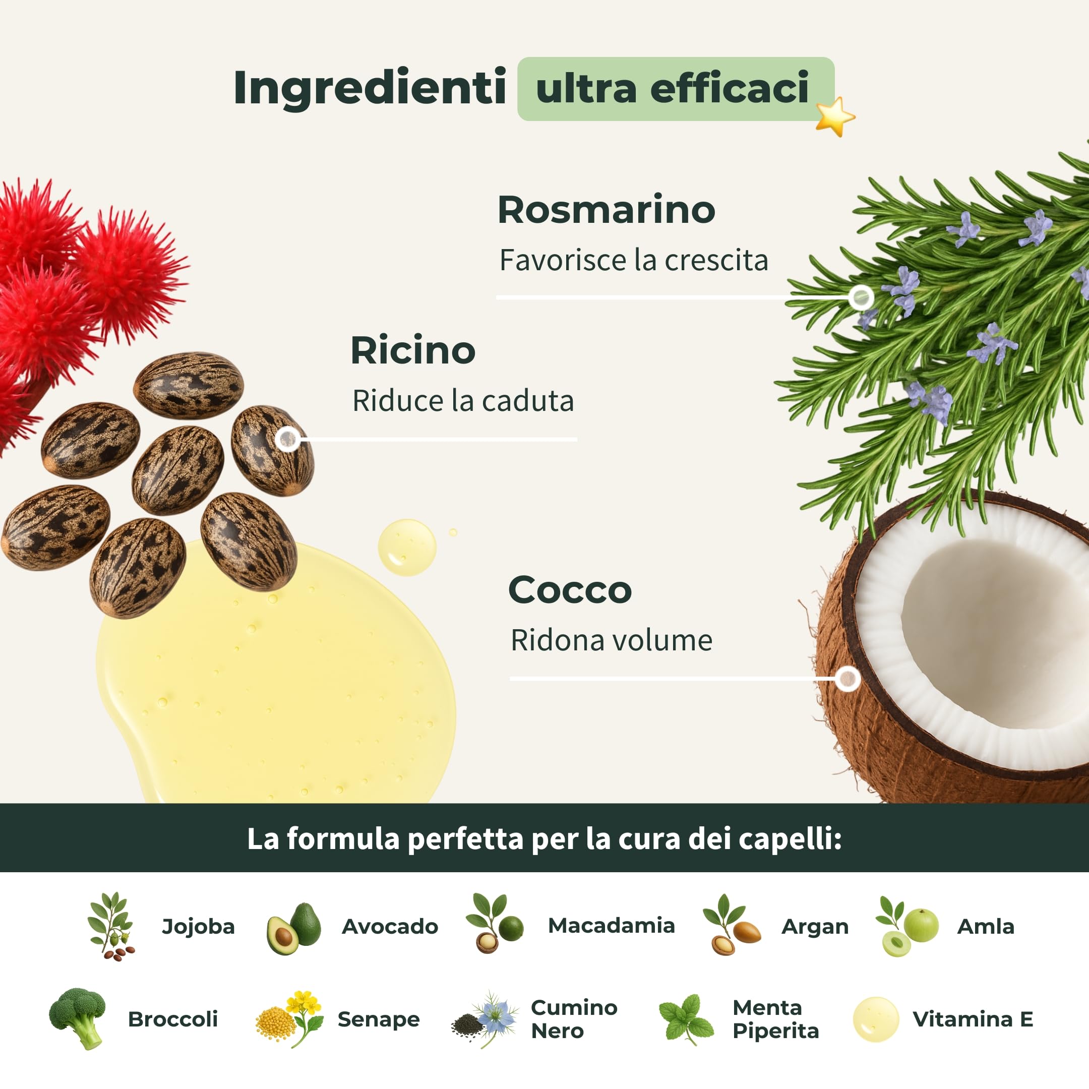 BIONOBLE Olio di Rosmarino per Capelli Bio - Stimola Crescita, Nutre il Cuoio Capelluto - Olio Capelli Rosmarino, Ricino, Argan - Rosemary Oil for Hair Growth - Bottiglia di Vetro, Pipetta - 50ml