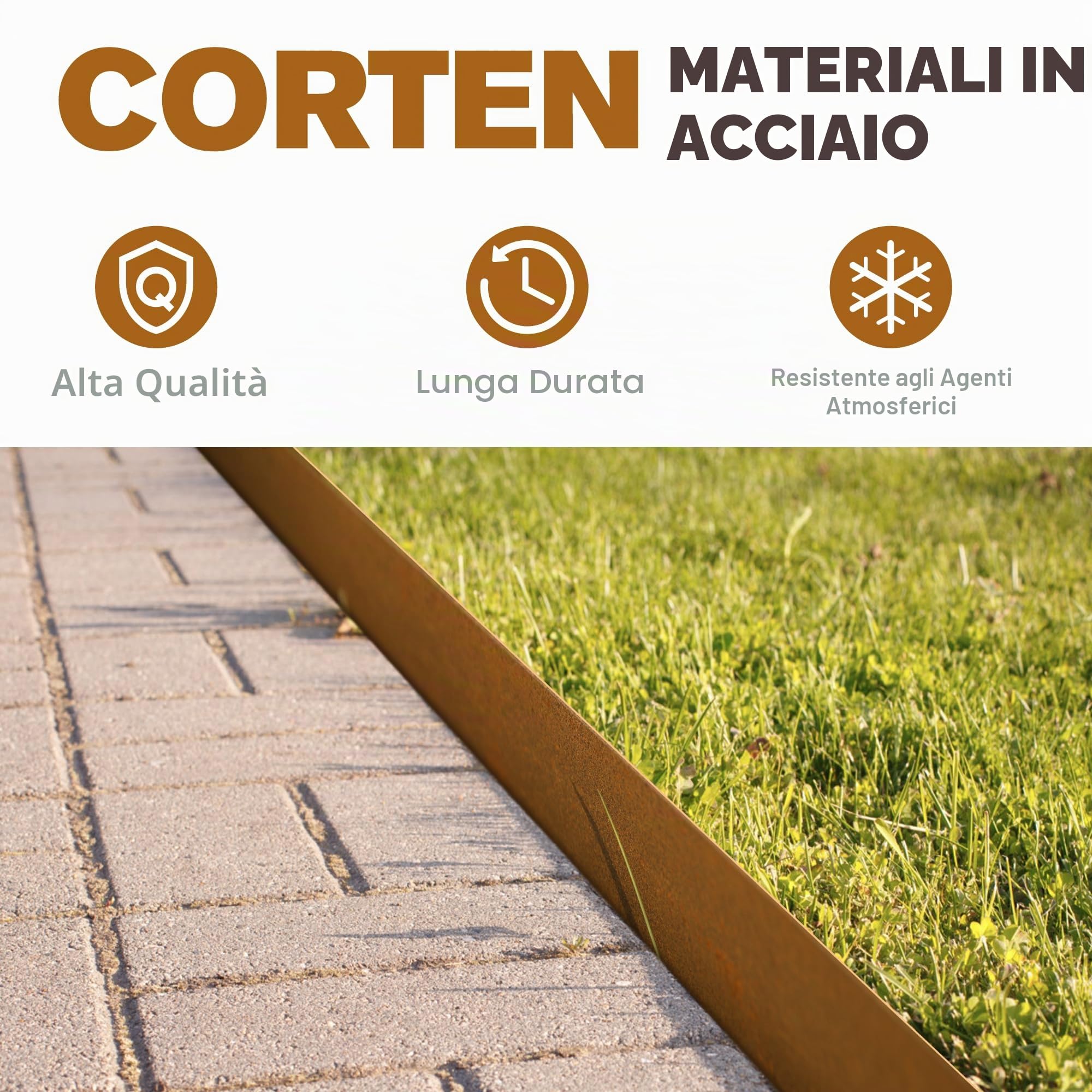 10 cordoli per prato in acciaio Cor-Ten pre-arrugginito, altezza 12,7 cm, bordo decorativo in metallo robusto (10 m di lunghezza totale) con 11 clip e guanti