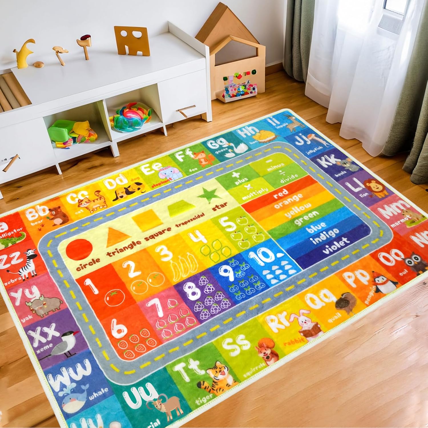 Kids ABC Rug, Car Carpet Play Mat, Kids Play Rug - Learn and Have Fun Safely - Extra Large Thick (0.6cm) Playroom Mat for Bedroom, Toddler Room, Non-Slip Carpet(KR2, 31.4"x47")
