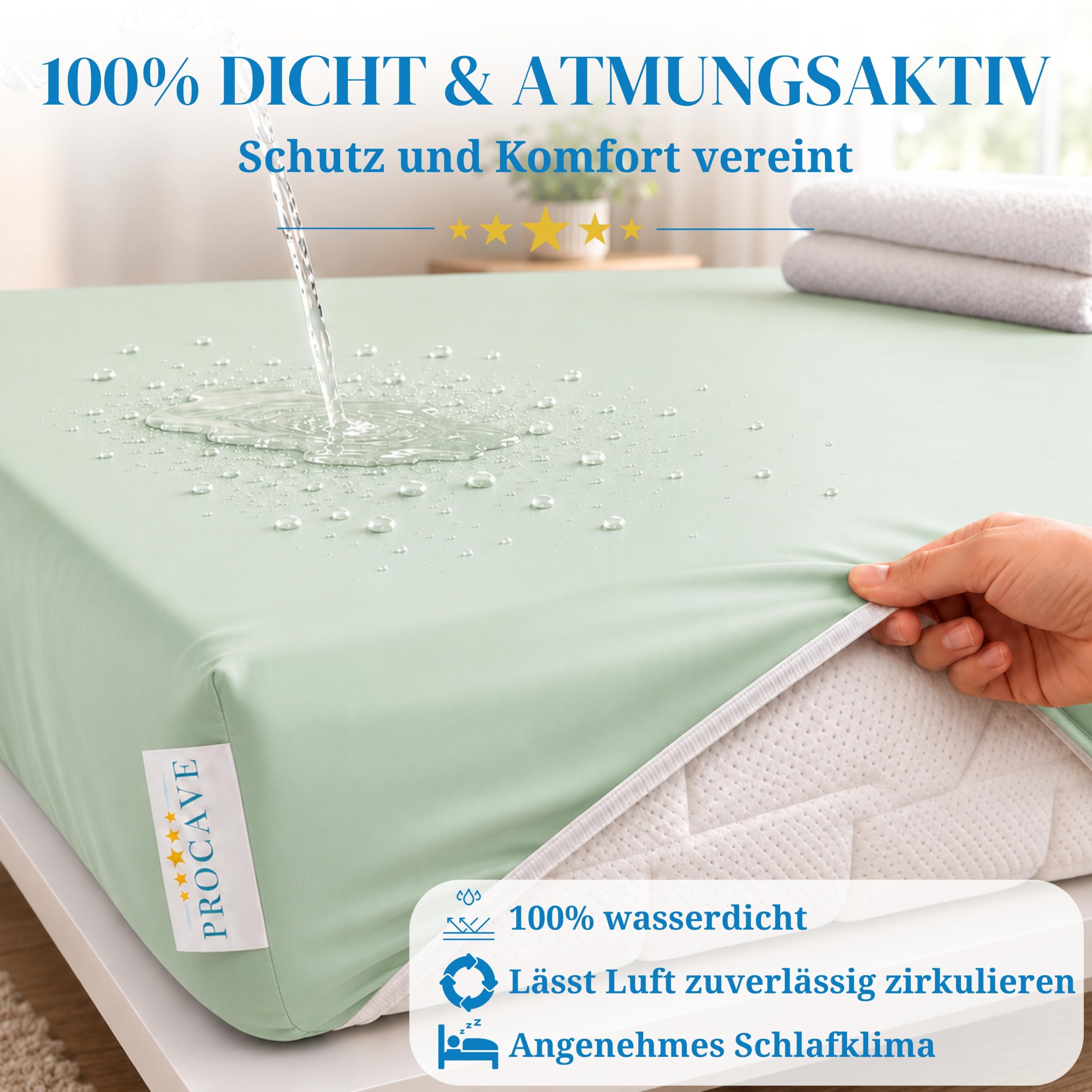 PROCAVE Sábana Bajera Impermeable en Verde, Transpirable y Lavable, Protector de colchón fácil de Limpiar, Fabricado en Alemania, 60 x 210 cm