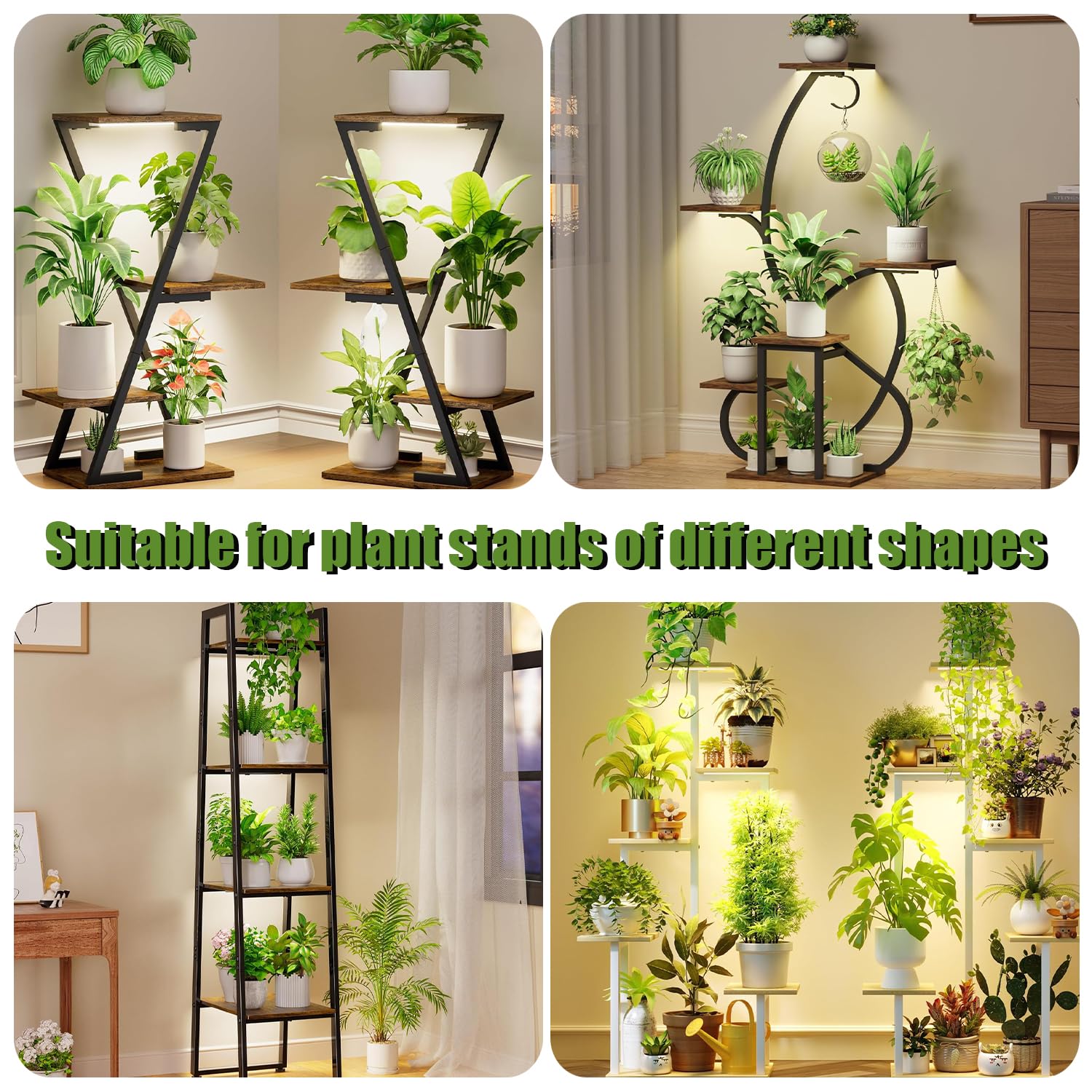 Tiras de luz LED de crecimiento de 8.6 pulgadas, espectro completo de 3500 K, luces de crecimiento para plantas de interior, 4 cabezales con temporizador de 3/9/12 horas, 10 niveles regulables
