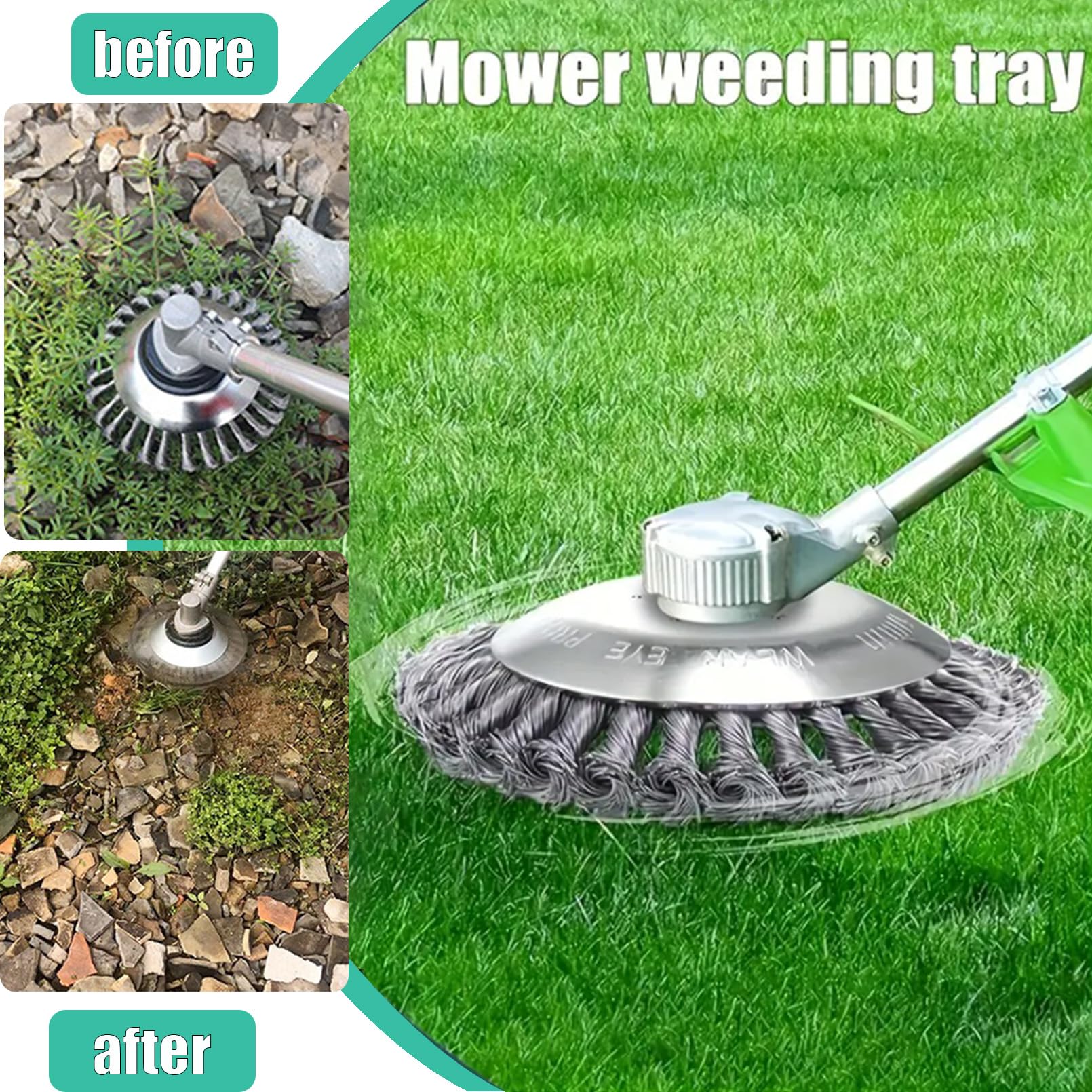 Cabezal cortador de alambre de acero irrompible de 10 pulgadas, rueda resistente para malas hierbas para grietas de entrada, aceras, pavimentos y grandes áreas, cepillo giratorio universal, se adapta