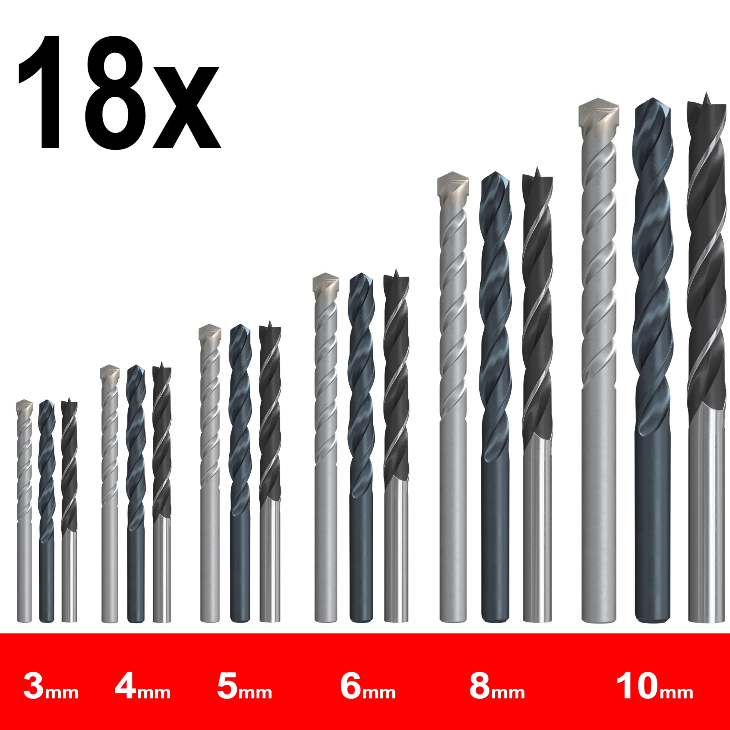 fischer - Kit de Brocas Profesionales para Taladro, 18 Piezas Versátiles para Pared, Madera, Metal, Juego Surtido con Diámetros de 3 a 10 mm, Durables, para Bricolaje y Profesionales