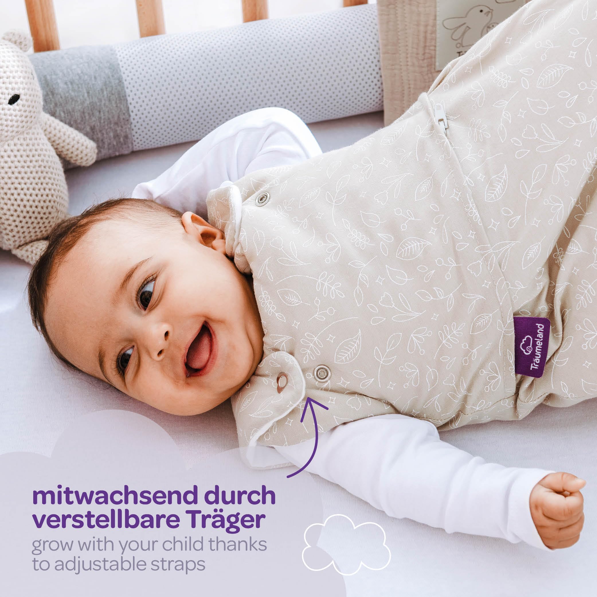 TRÄUMELAND – LIEBMICH Babyschlafsack Carota | atmungsaktiver Babyschlafsack | 2.5 TOG | mitwachsender Ganzjahresschlafsack für Sommer und Winter |Öko-Tex 100 zertifiziert | ab 0 Monate