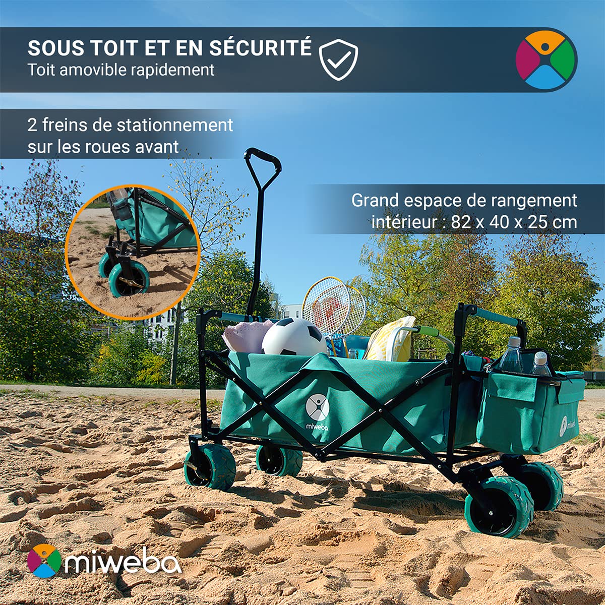 Miweba Chariot de Transport pour Enfants MB-10 Frein Toit Pneus Larges PU Sac de Transport Diable Pliant Résistant aux UV