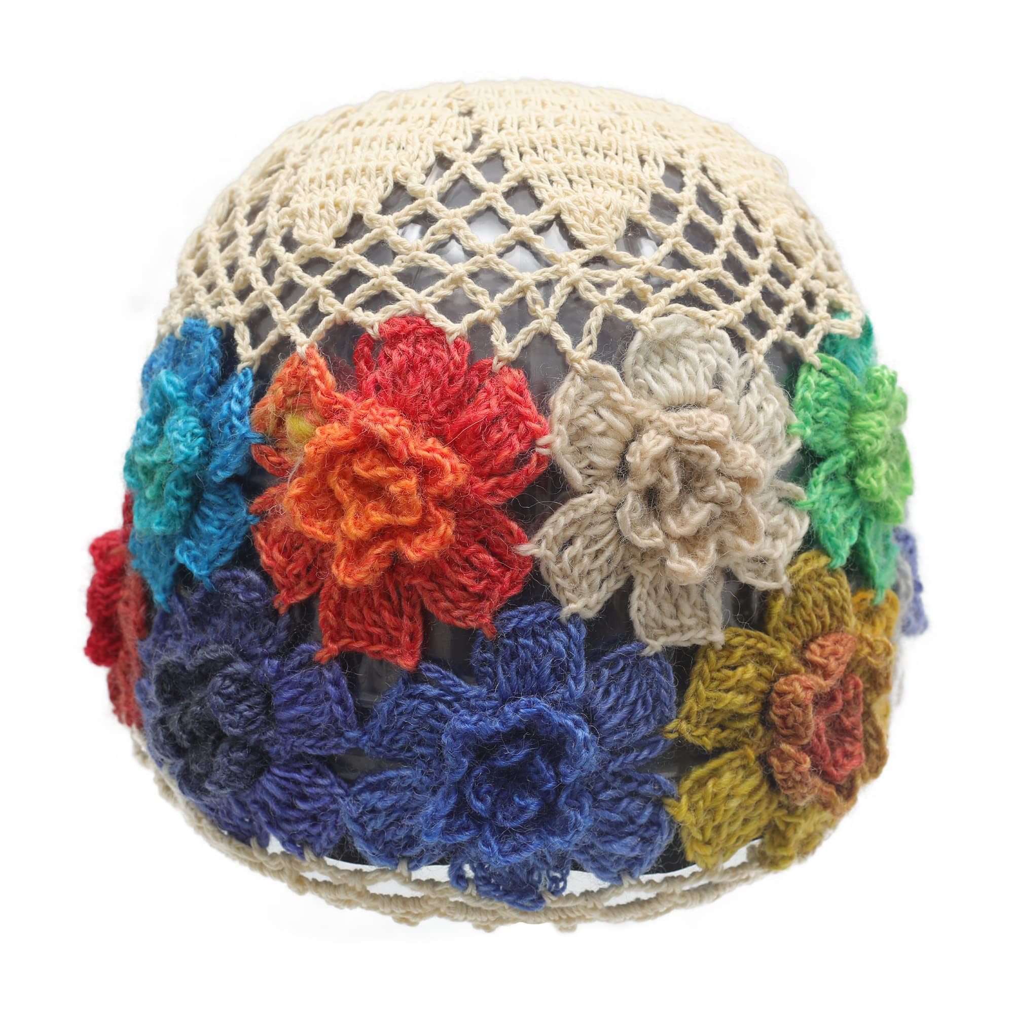 ZLYC Women Cotton Crochet Skull Cap Handmade Knit Cutout Floral Beanie Hat