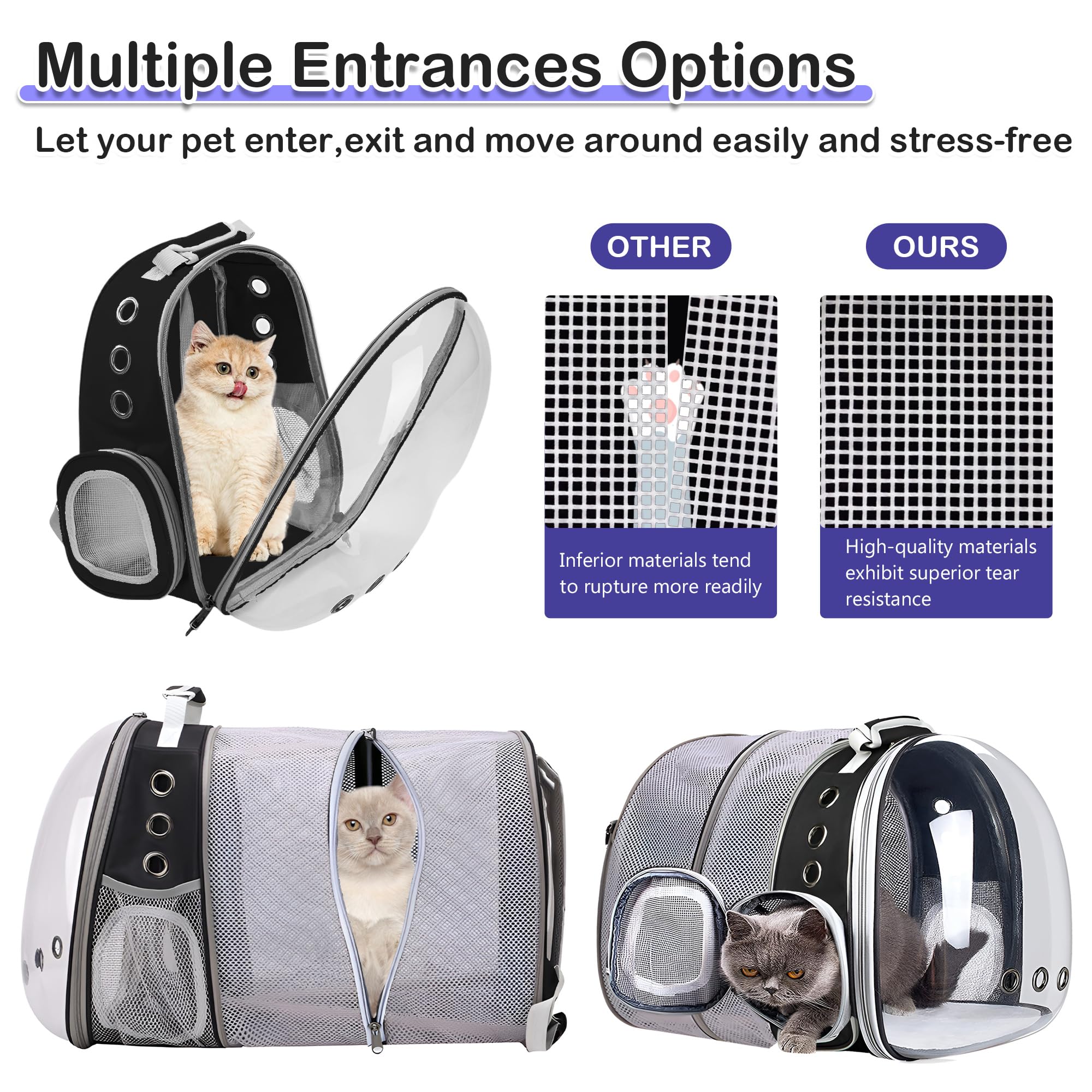 XZKING Expandable Cat Backpack Carrier Bubble for Large Cats 20 lbs, Airline Approved Pet Carrier Backpack for Small Dogs Kitten - image 3