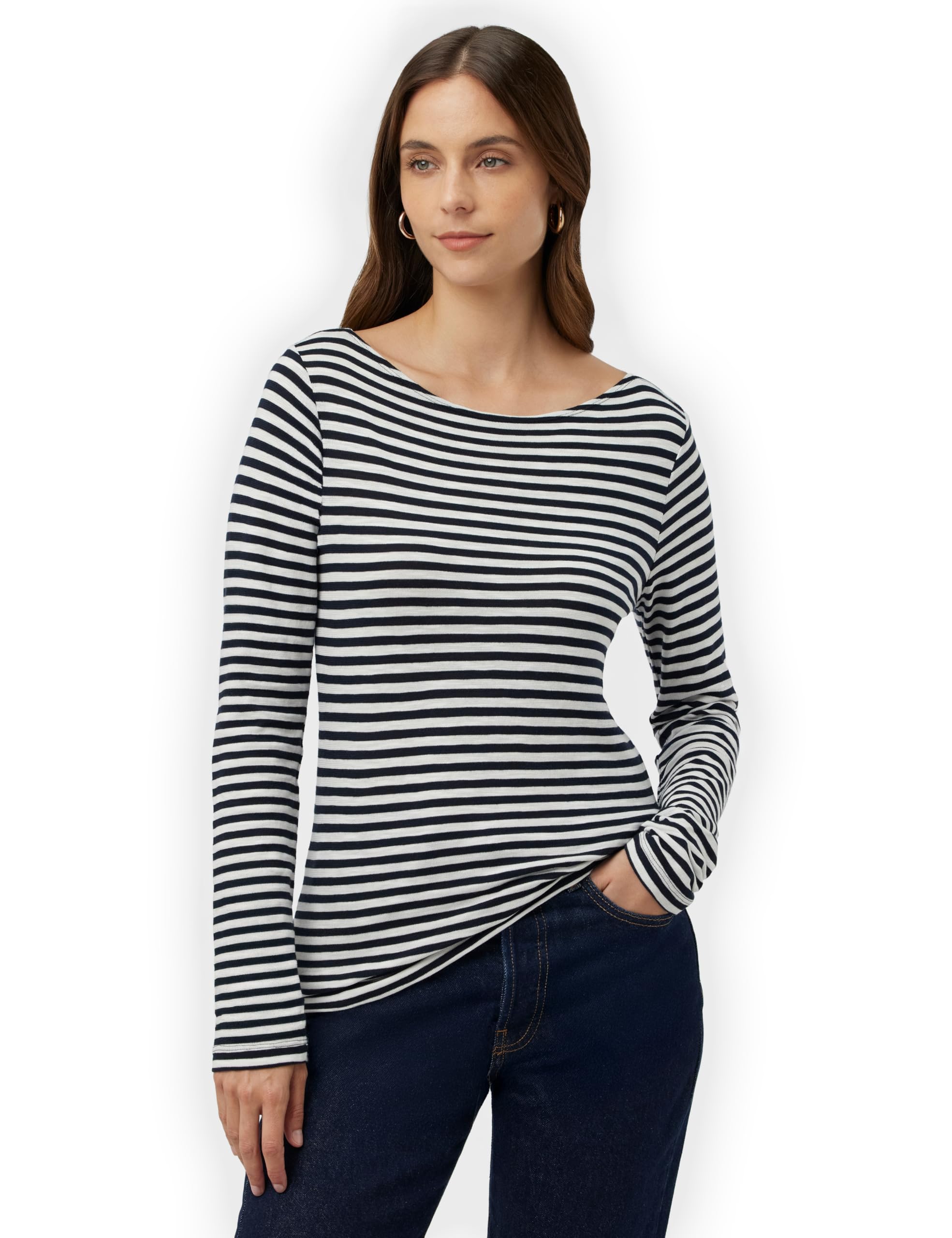 Marc O'Polo Damen Langarmshirt mit U-Boot-Ausschnitt gestreift