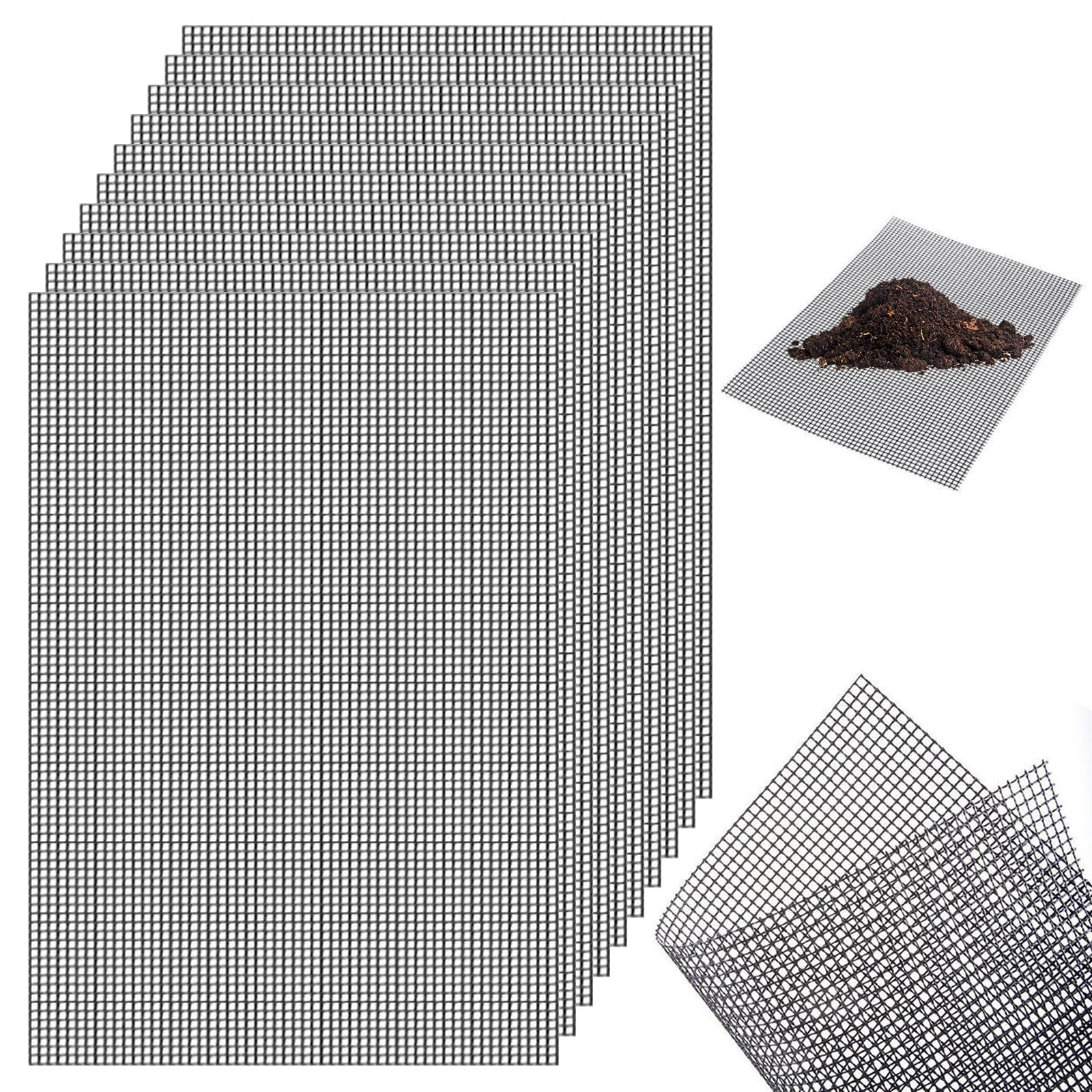 Terilamy 10 Pcs Flower Pot Hole Mesh Pad, 11.8x7.8 Inch Fiberglass Mesh Sheet, Plant Pot Drainage Mesh Breathable Bonsai Bottom Grid Mat Keep Soil from Flowing Away for Gardeners Enthusiasts