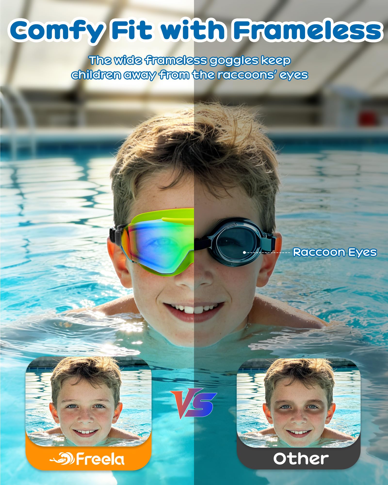 Freela 2 Pack Kids Swim Goggles for 8-16, Anti-Fog UV Protection Extra Silicone Layer Swimming Goggles for Youth Boys Girls - 3