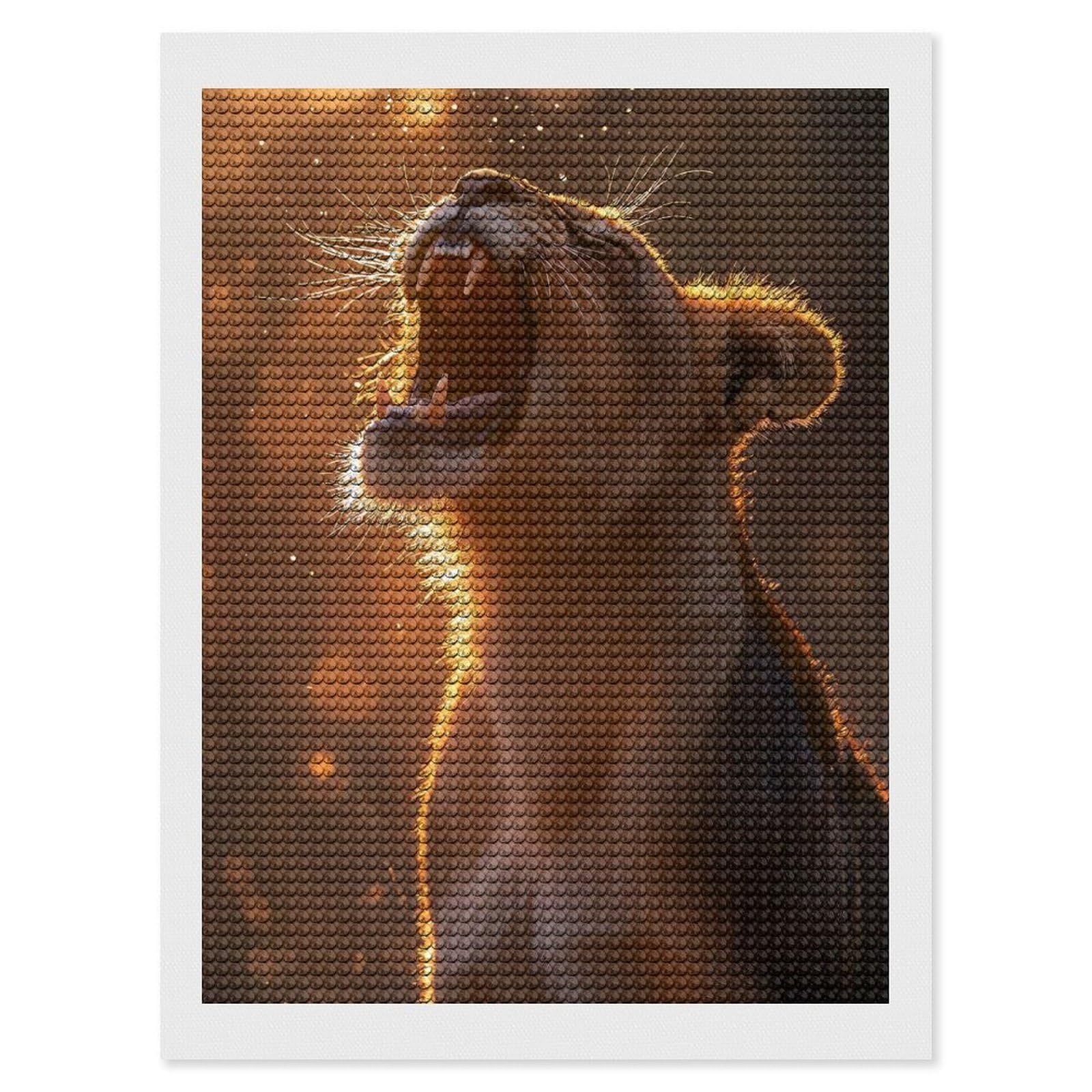 Junmoney Roaring Lioness in Golden Light Diamond Painting Canvas Set 12"x16", for Women, Pleasing Wall Art Project, Aesthetic Room Decor, Gift Idea