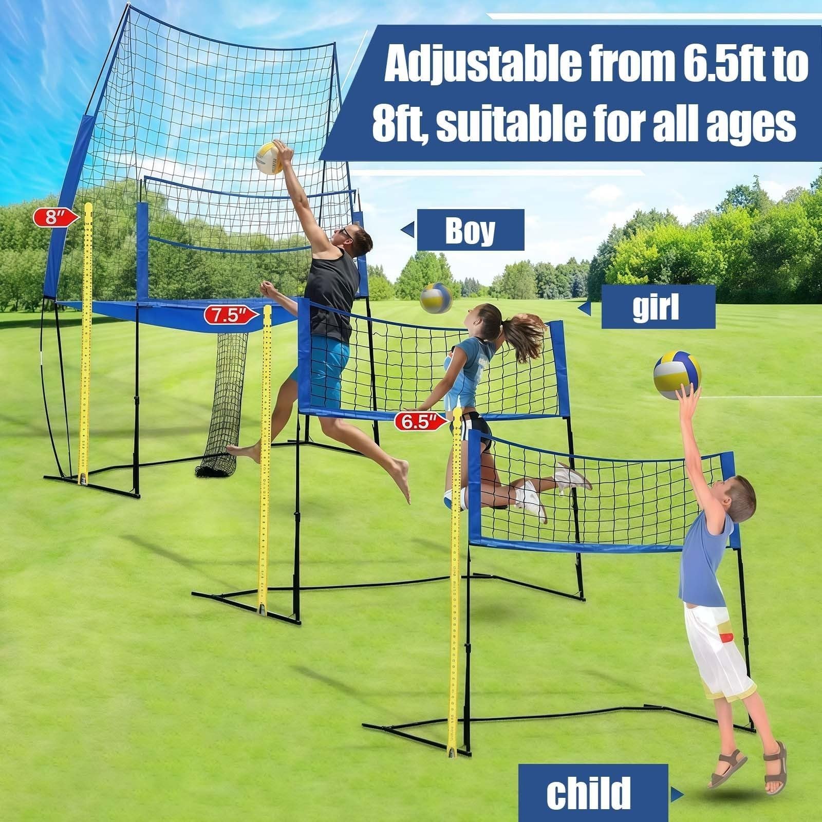 Volleyball-Trainingsnetzsystem, höhenverstellbar, mit Ballrücklauf zum Schlagen und Servieren, perfekt für Indoor- und Outdoor-Übungen