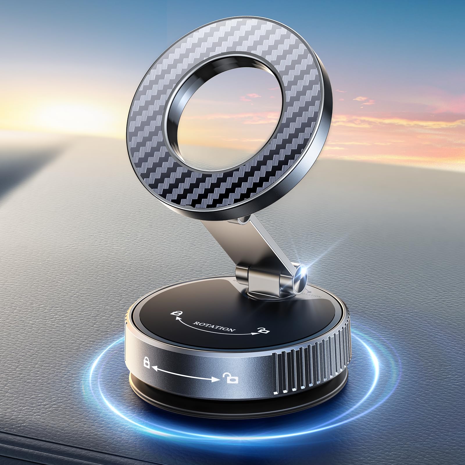 Mohard 2025 Soporte Magnetico Movil Coche para MagSafe [Gel Nano + Succión de Vacío], 360° Ajustable Plegable y 2400GF Imán Potente Sujeta Suporte Telemovel Carro para iPhone 17/16/15/14/13/12