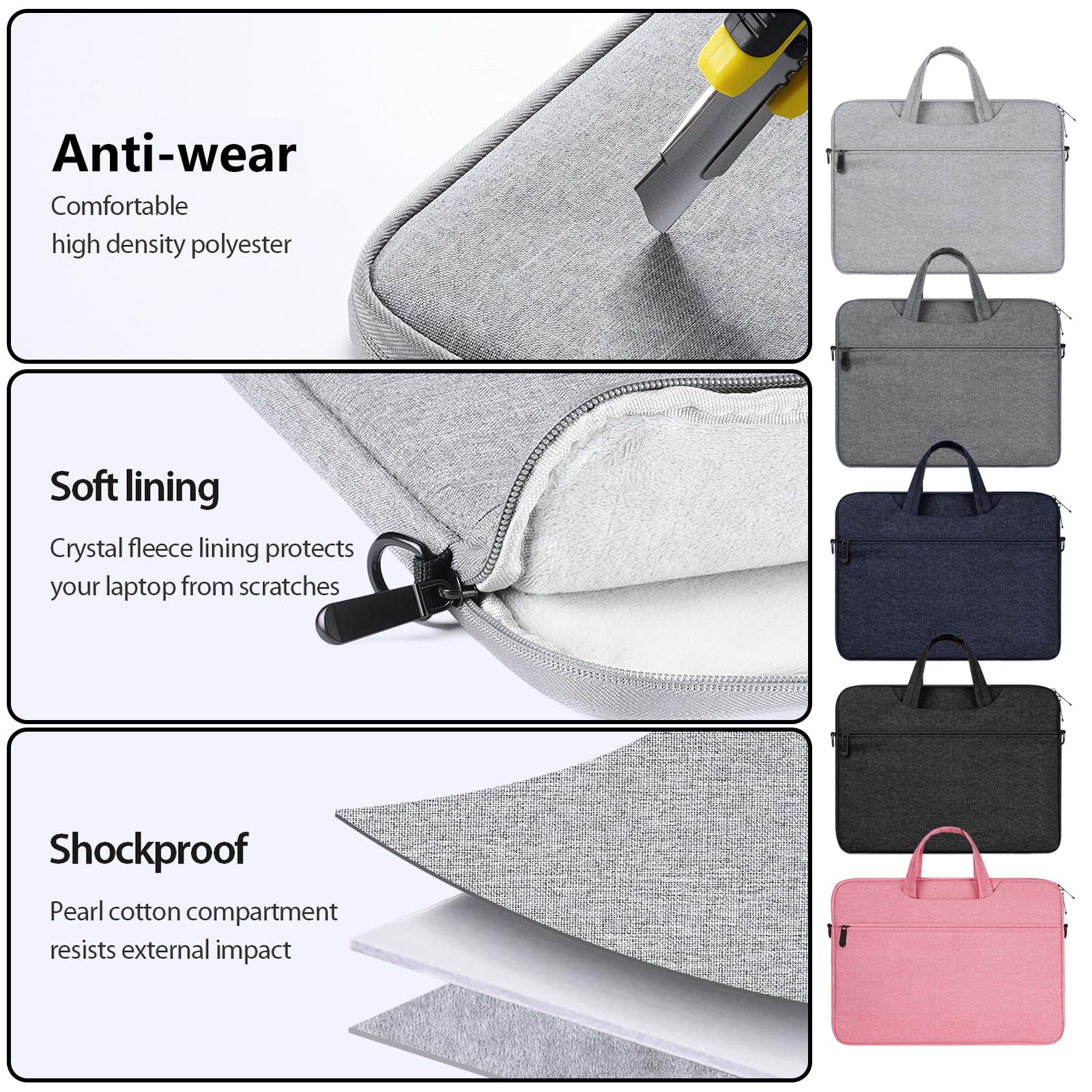 Funda de transporte para portátil con correa para el hombro para portátiles de 13 a 13.9 pulgadas, protector acolchado de felpa, funda ligera
