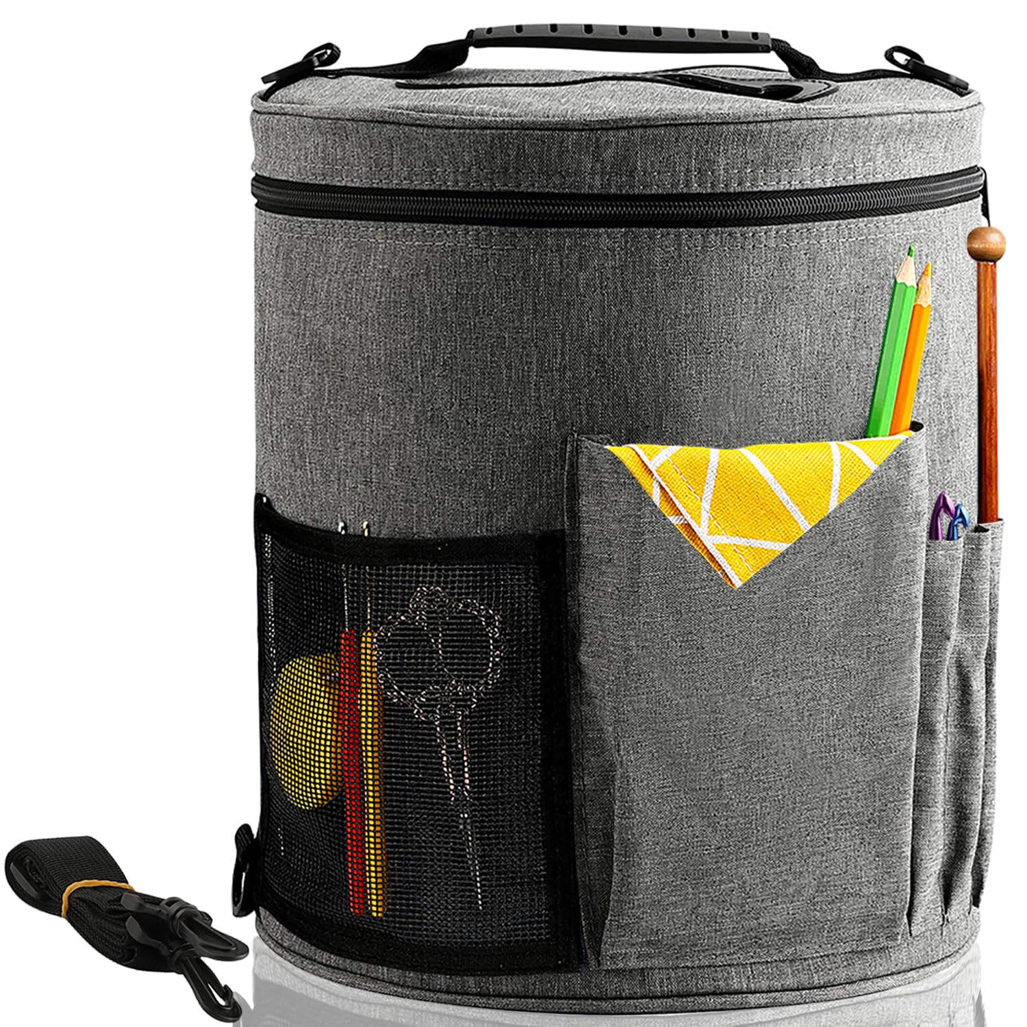 Lighterday Portable Craft Bag for Knitting & Crochet Accessories, Wool & Yarn Storage (Grey)