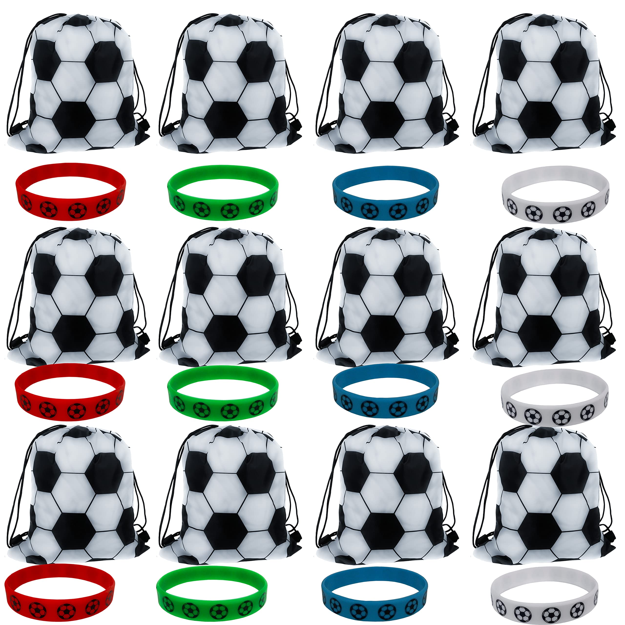 QEENQEEU 12 Packs 17 Inch Soccer Bag Soccer Ball Bag with Soccer Bracelet for Soccer Gifts