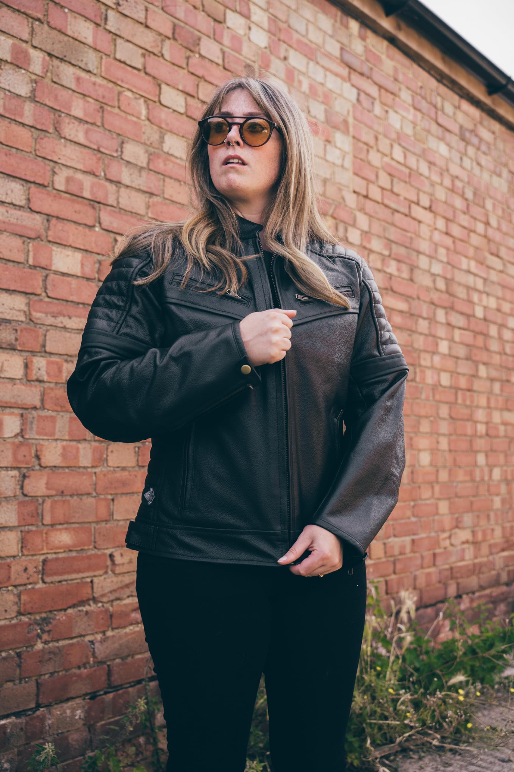 Texpeed Giacca da moto in pelle per donna - Giacca da moto touring con protezione per armatura CE originale da motociclista (EN 1621-1) Nero - 3XL