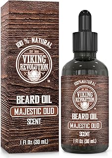 Viking Revolution Beard Oil for Men - All Natural Beard Oil with Argan Oil & Jojoba Oil Beard Conditioner and Softener - Strengthens Beards and Mustaches for Men (1 Pack, Majestic Oud)