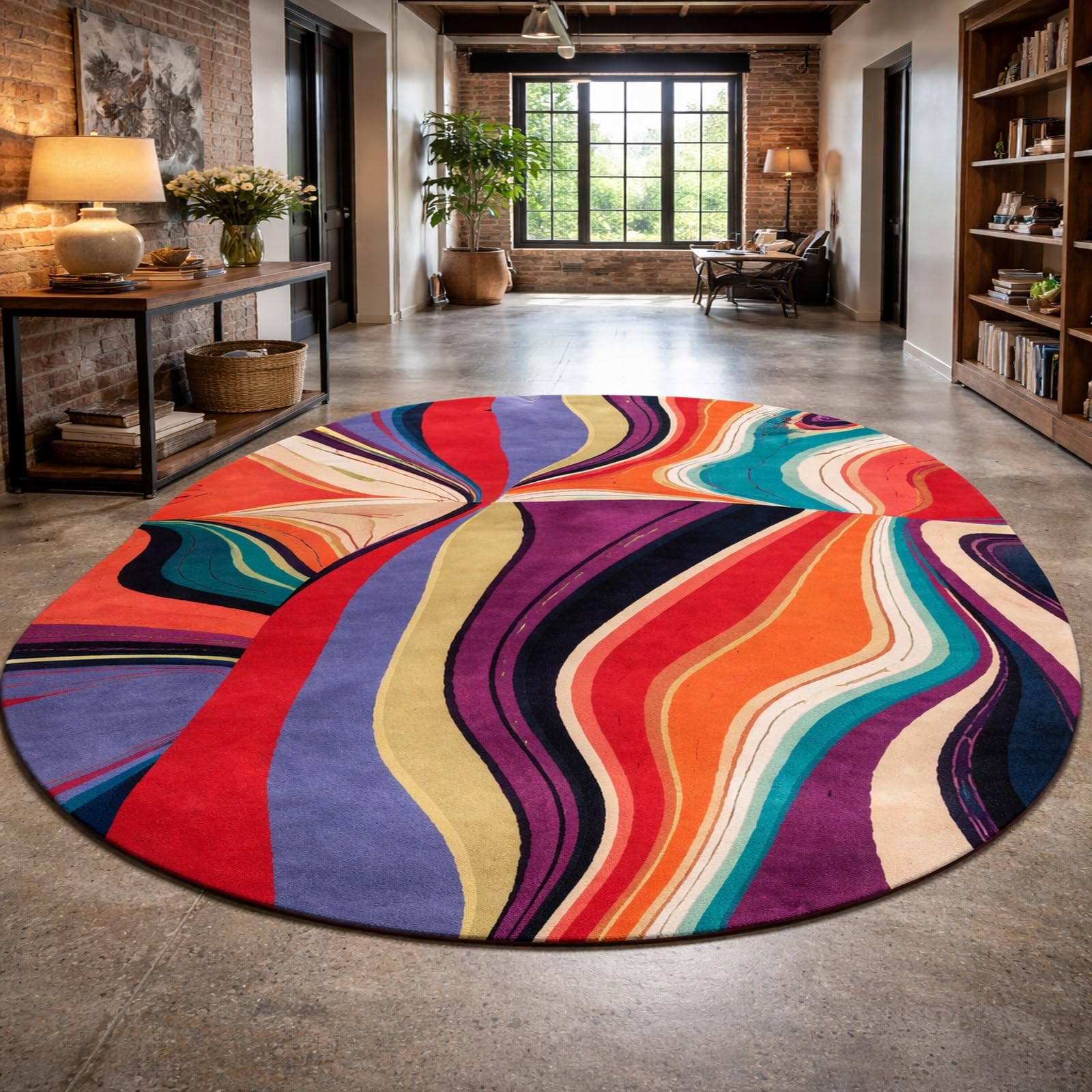 Tapis ovale salon grand format multicolore abstrait moderne 100 x 180 cm