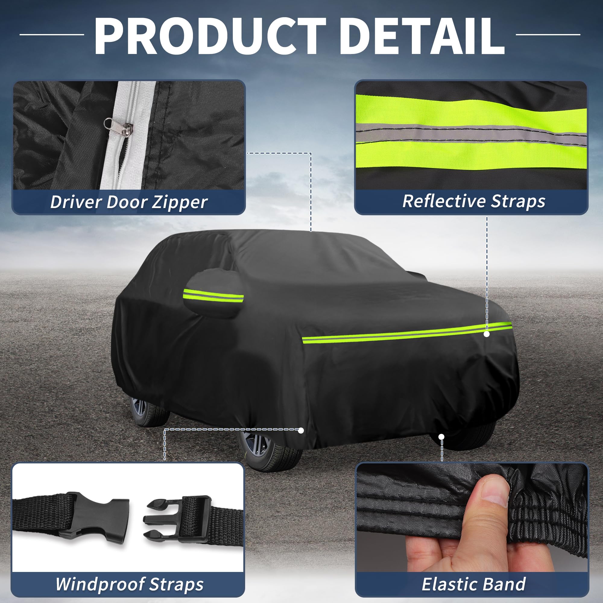 A ABSOPRO Housse Voiture pour Volkswagen Touareg 02-18 1pc Imperméable | 210D-Pu, Noir, Extérieure, Toutes Saisons, Imperméable, Protection Soleil Pluie Neige, Fermeture Éclair Porte Conducteur