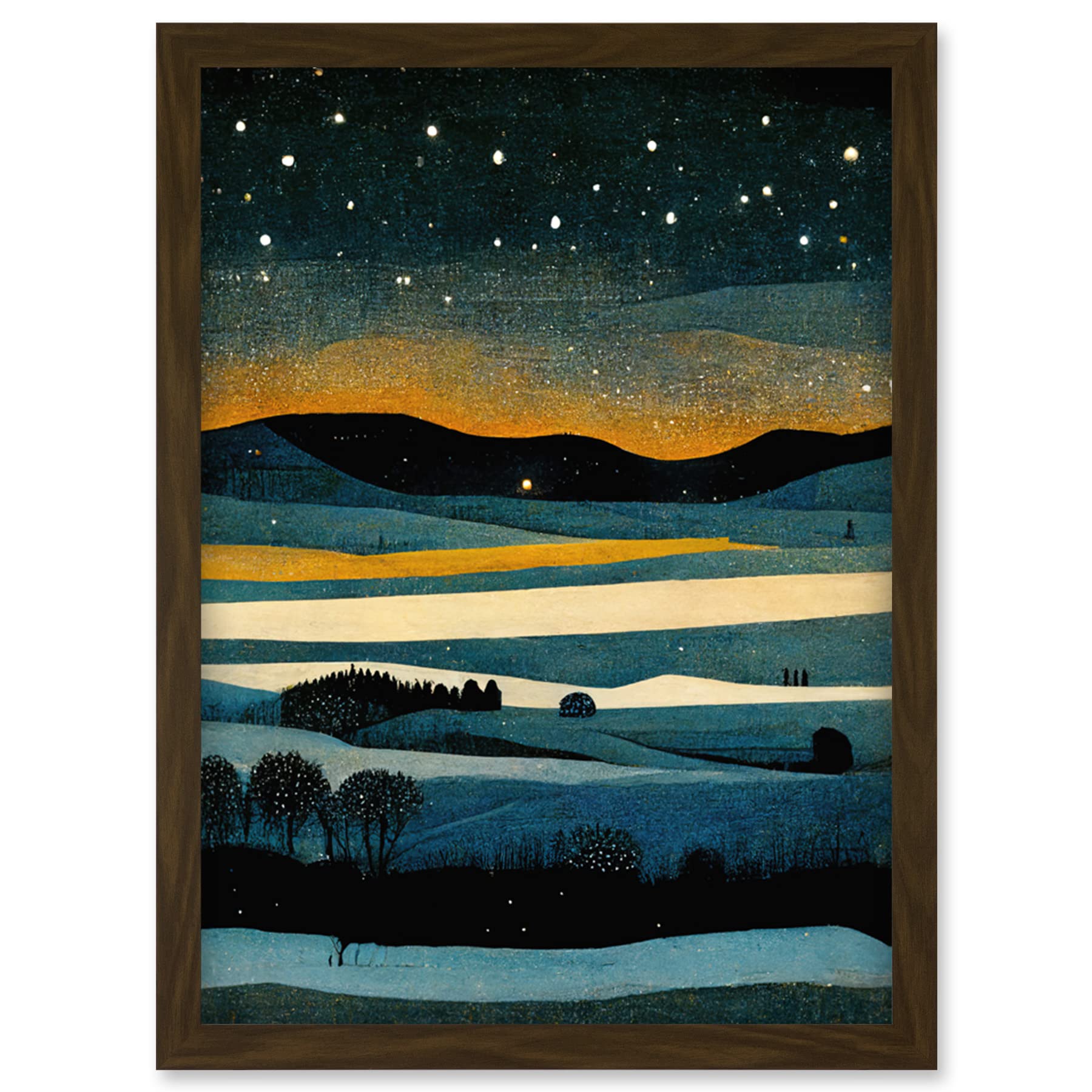 Doppelganger33 LTD Star Filled Twilight Landscape Painting Artwork Framed Wall Art Print A4