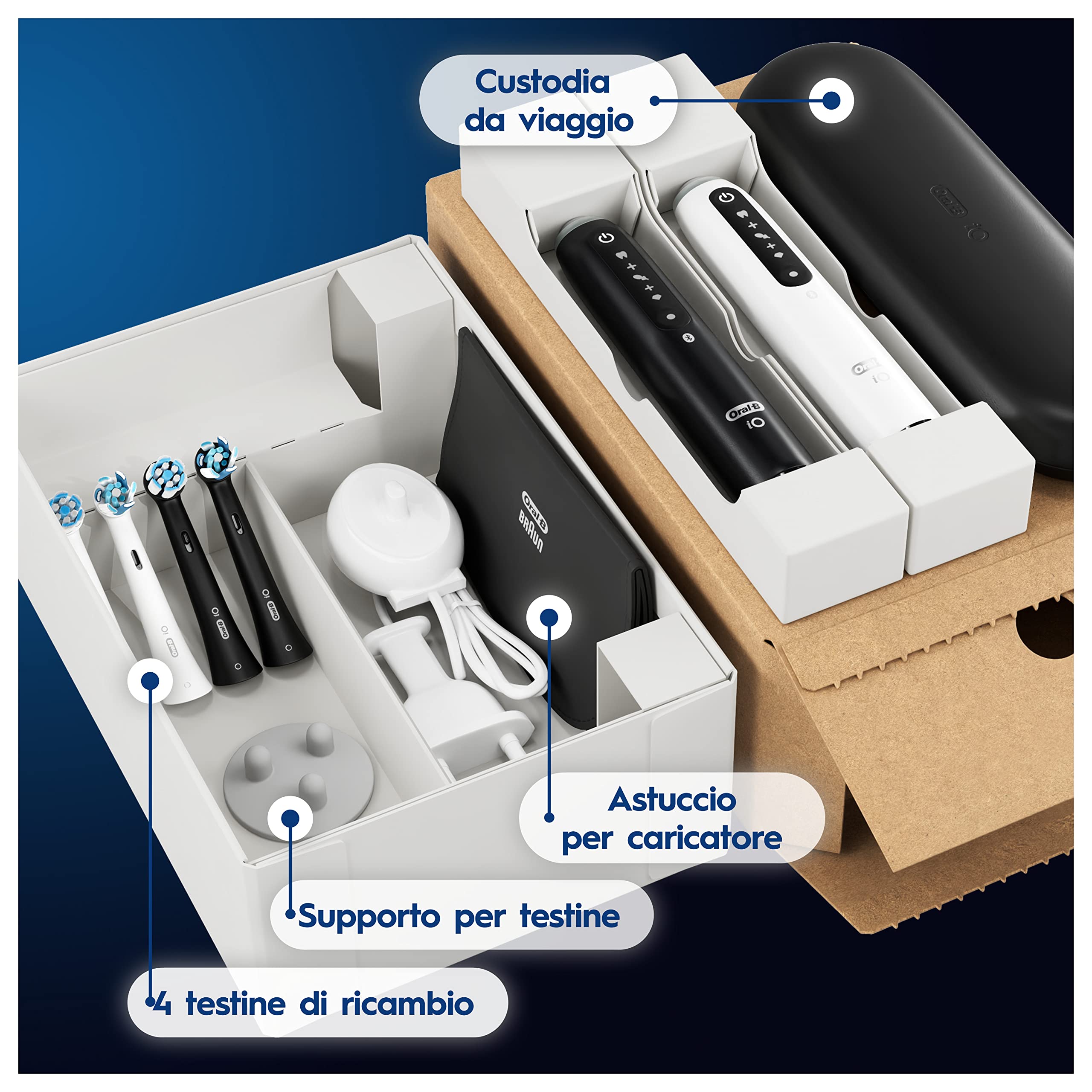 Oral-B iO 5, 2 Spazzolini Elettrici, 4 Testina di Ricambio, Bianco e Nero