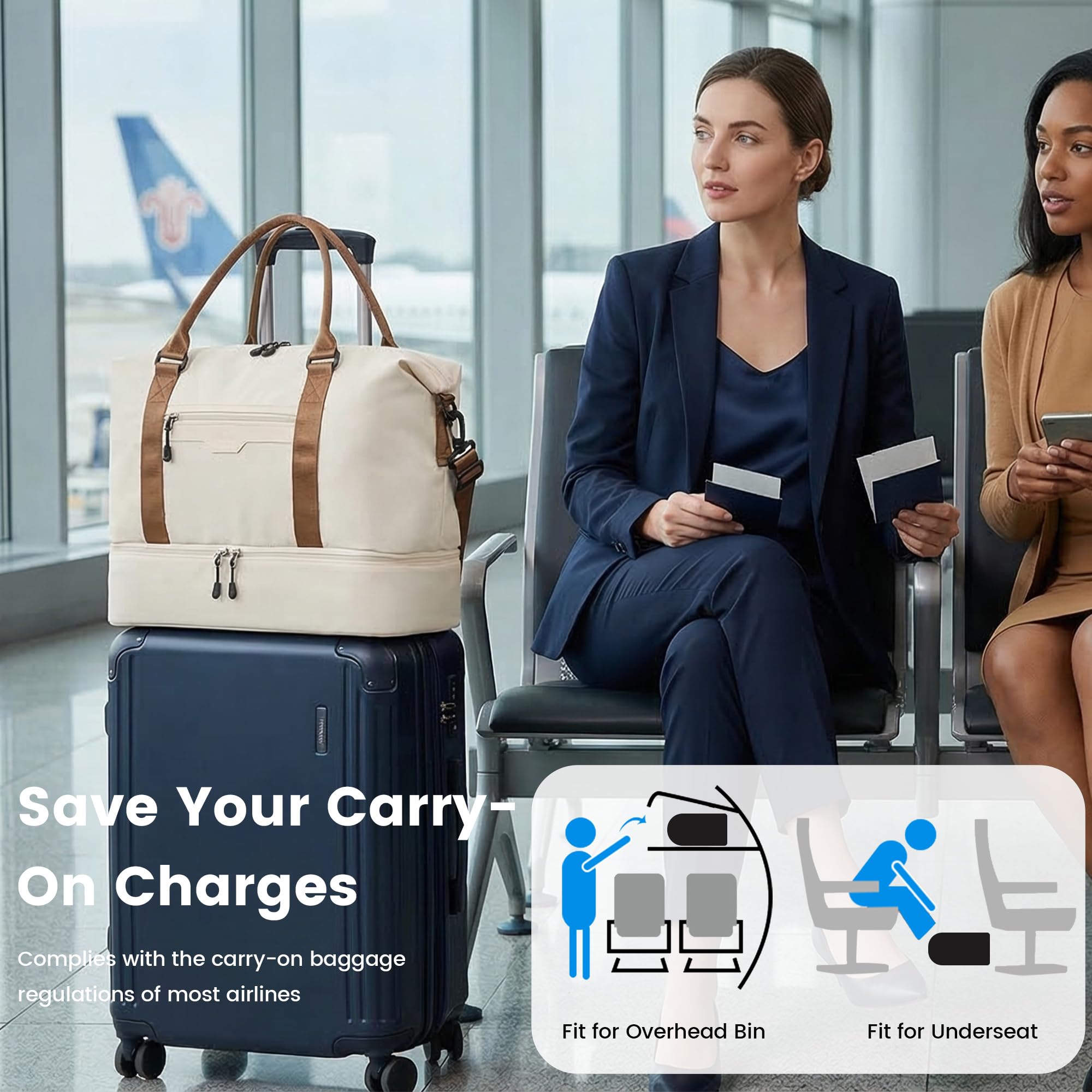 TANTOMI Borsa da viaggio, Bianco panna, Classico