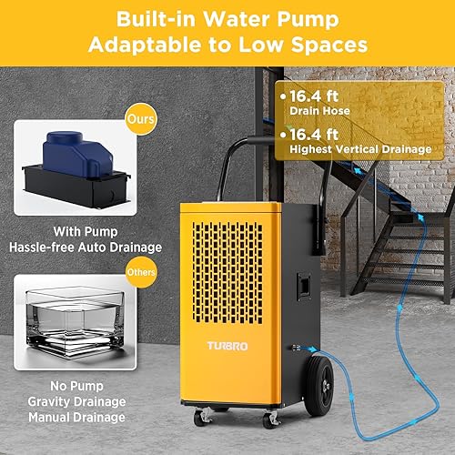 Miniatura 3 de TURBRO Deshumidificador comercial de 165 pintas con bomba, manguera de drenaje, deshumidificador industrial para grandes espacios de hasta 7,500